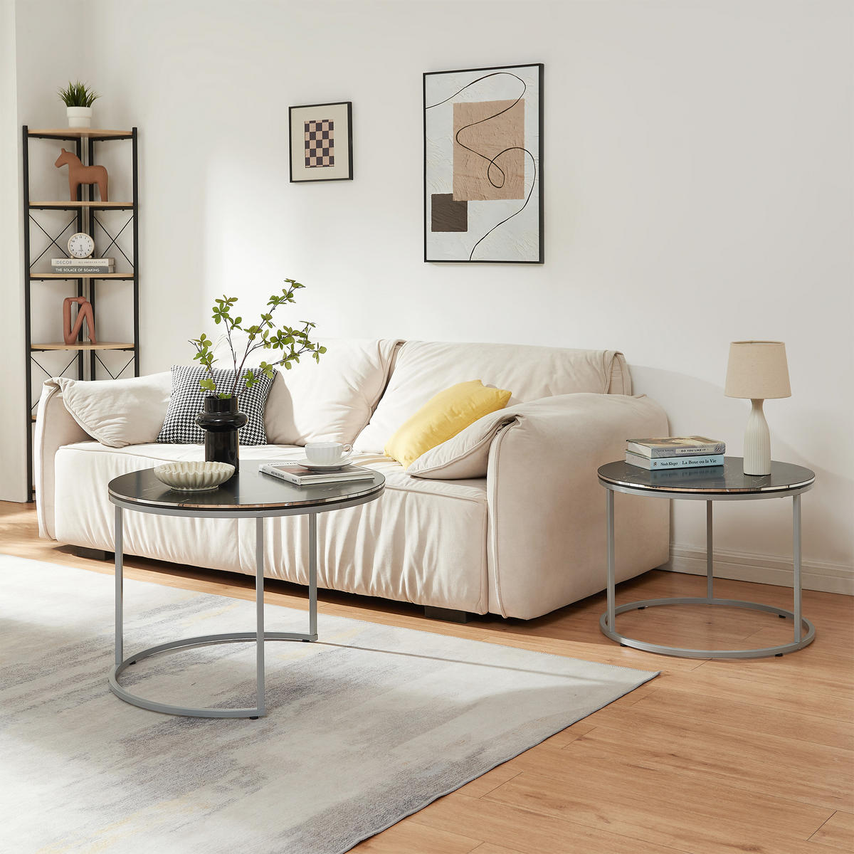 SADA KAVANOVÝCH STOLKŮ Skagen 2dílná 70/70/50 cm - černá/stříbrná, kompozitní dřevo (70/70/50cm) - [en.casa]