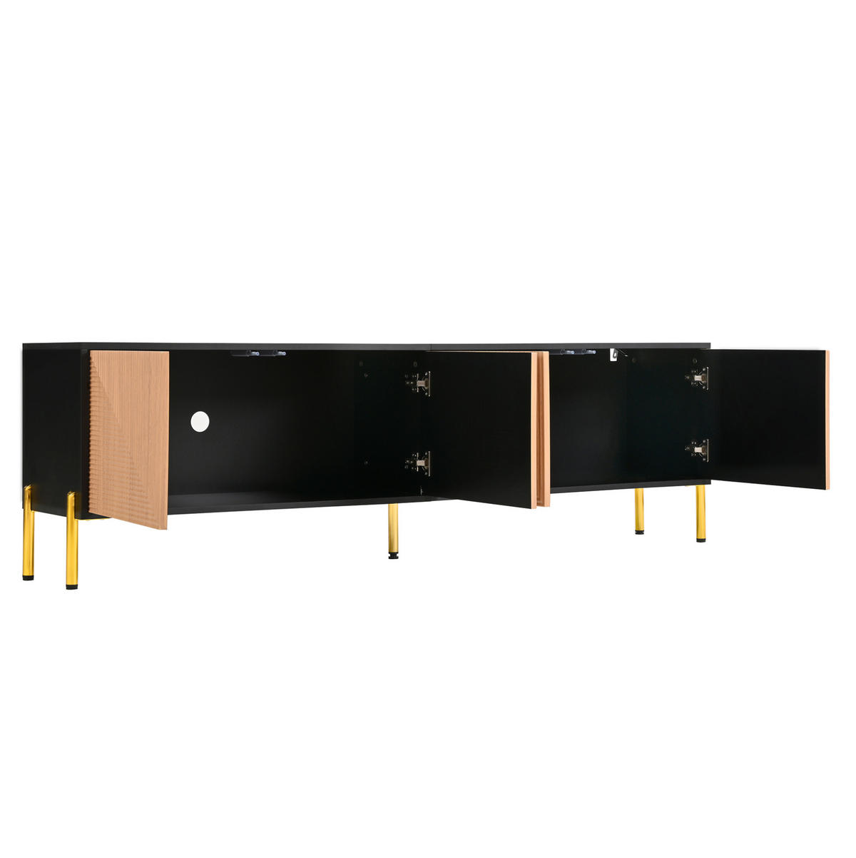 TV ormarić 179/35/53,5 cm crno-prirodni od iverice s 4 vrata i zlatnim metalnim nogama - svijetlo smeđa, drvni materijal (179/53.5/35cm) - OKWISH