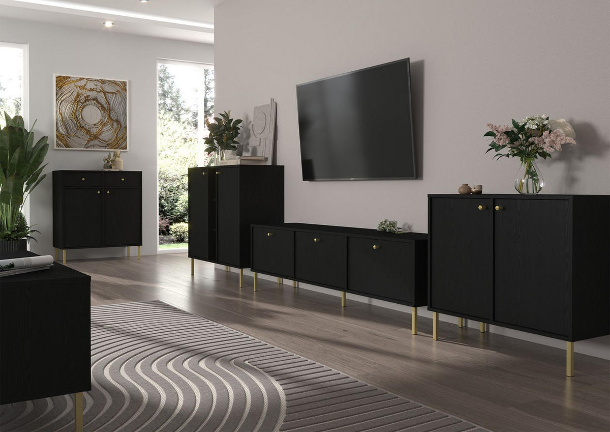 SIDEBOARD Oktio Schwarz-Graphit 125 cm - Goldfarben/Schwarz, Holzwerkstoff/Metall (124.5/73.9/40.8cm) - Selsey