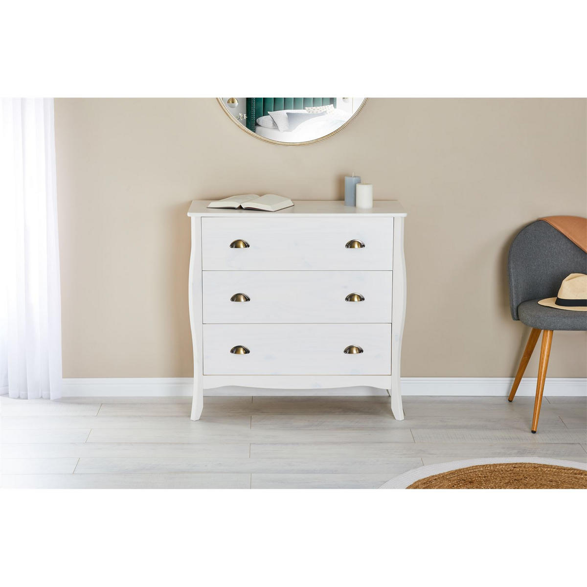 KOMMODE ANTOINETTE - Weiß, Holz (89/87/43cm) - IDIMEX