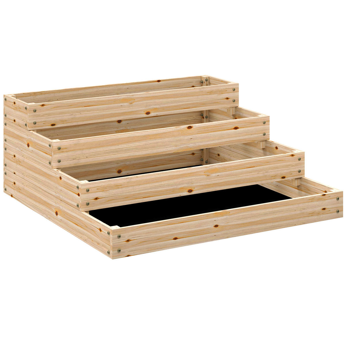 HOCHBEET DE-12204 4-stufig, 113/113/46 cm mit Unkrautschutz Natur - Naturfarben, Holz (113/46/113cm) - ComfortXL