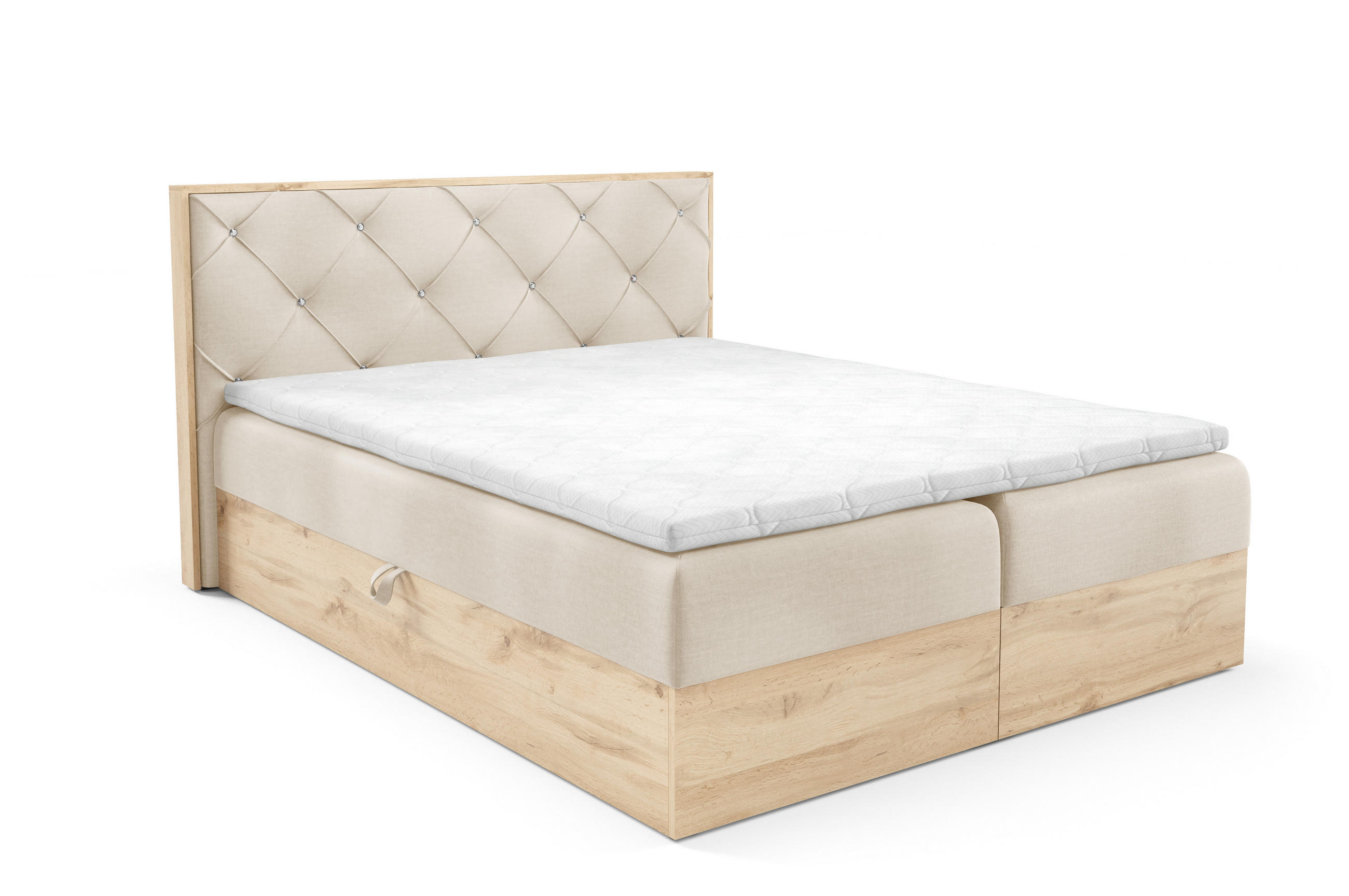 BOXBETT Holzoptik Sonoma Eiche mit Topper 120x200 cm Creme - Creme, Textil (120/200cm) - Home Collective