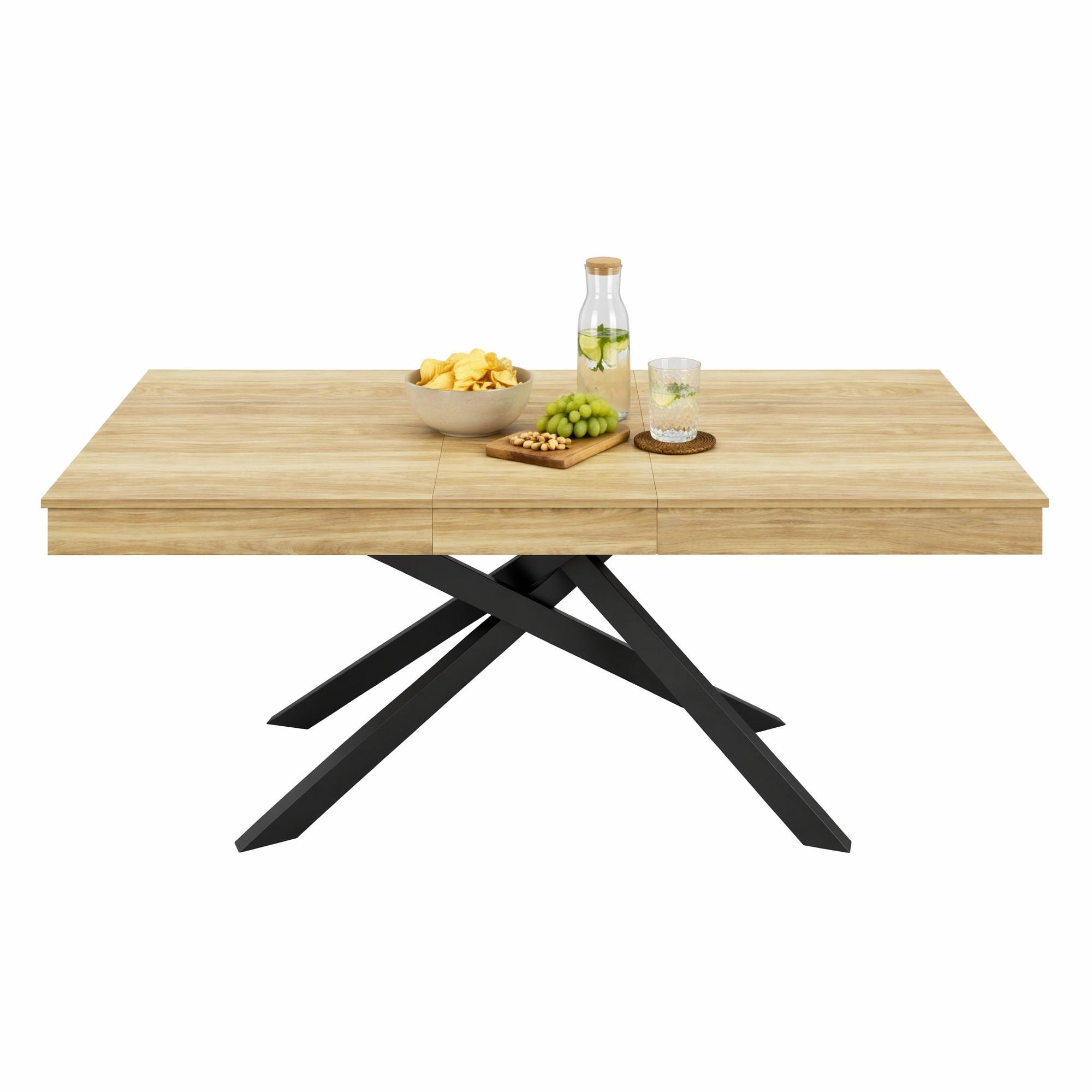 ESSTISCH in Eiche ausziehbarer Küchentisch mit verdickter Tischplatte und Metallbeinen für Esszimmer ,B140-180/T80/H76cm - Eichefarben/Schwarz, Holzwerkstoff/Metall (80/180/76cm) - STILVORA