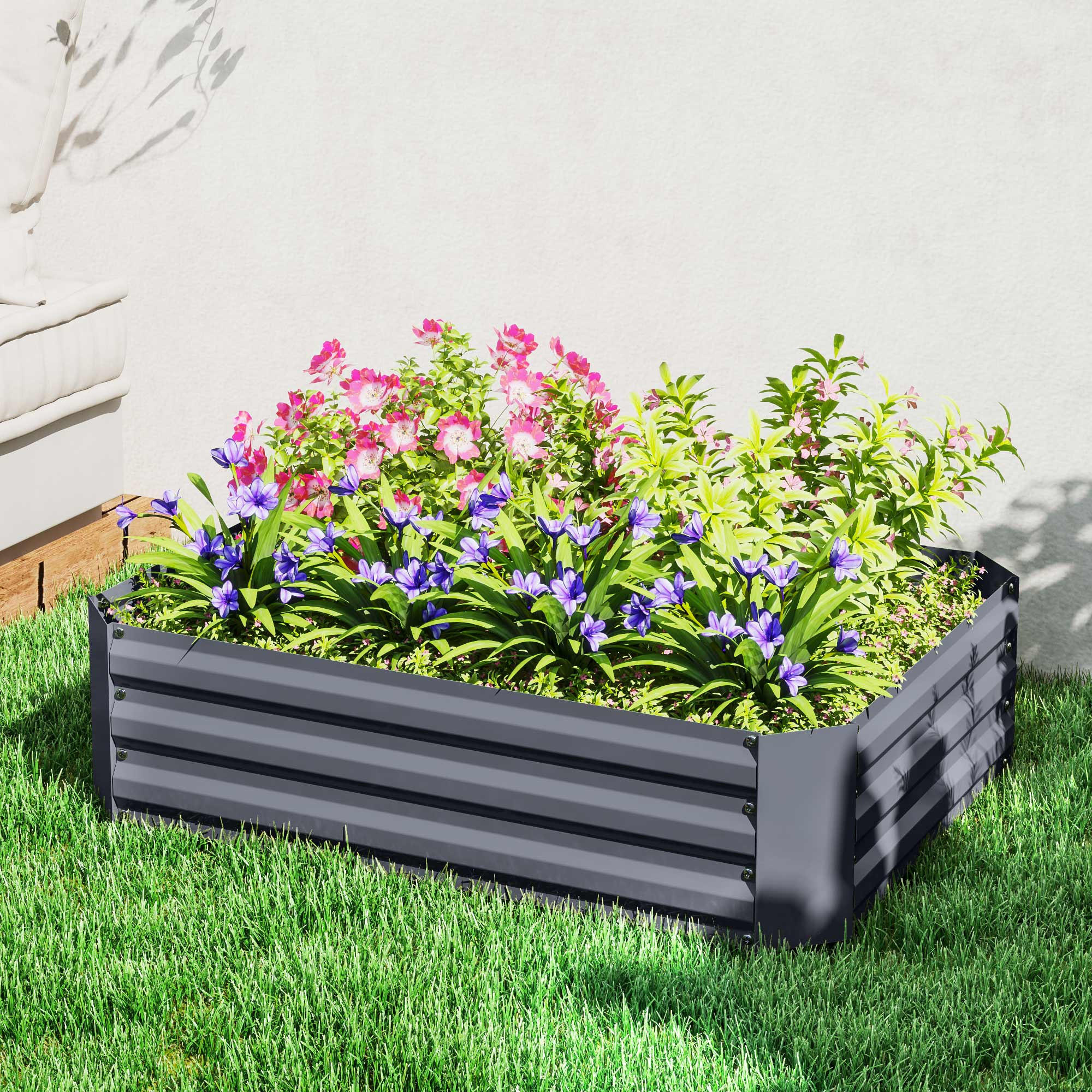 Outsunny Galvanisiertes Gartenhochbeet 180x90x30 Cm – Mit Verstärkungsstäben, Offenem Boden Für Gemüse & Blumen