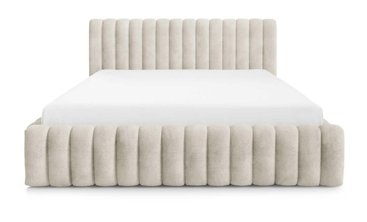 DOPPELBETT Bouclé 160x200 Livia mit Mettalllattenrost, Bettkasten, Creme - Creme, Holz/Textil (160/200cm) - Emporius