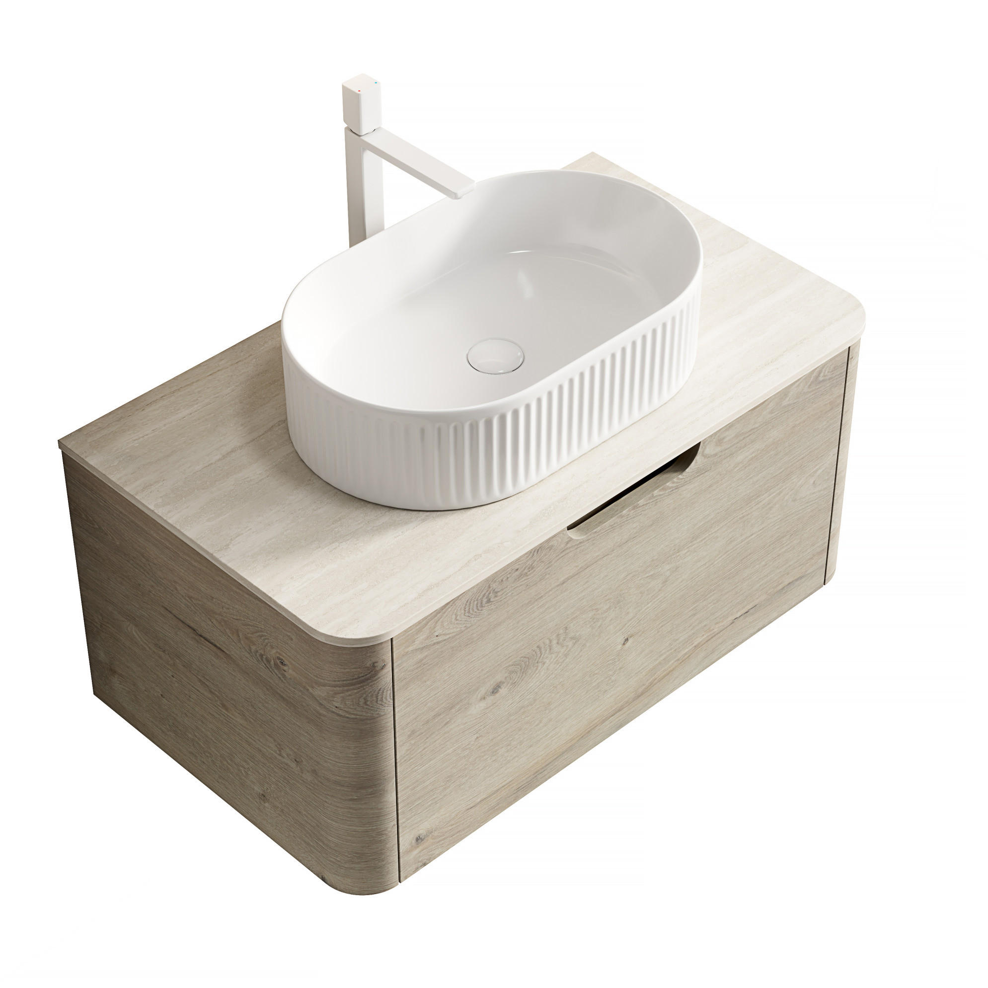 WASCHTISCHKOMBI 80 cm mit Aufsatzbecken und Soft-Close-Schublade in Eichenoptik - Creme, Keramik (80/50.2/46cm) - BEAOK