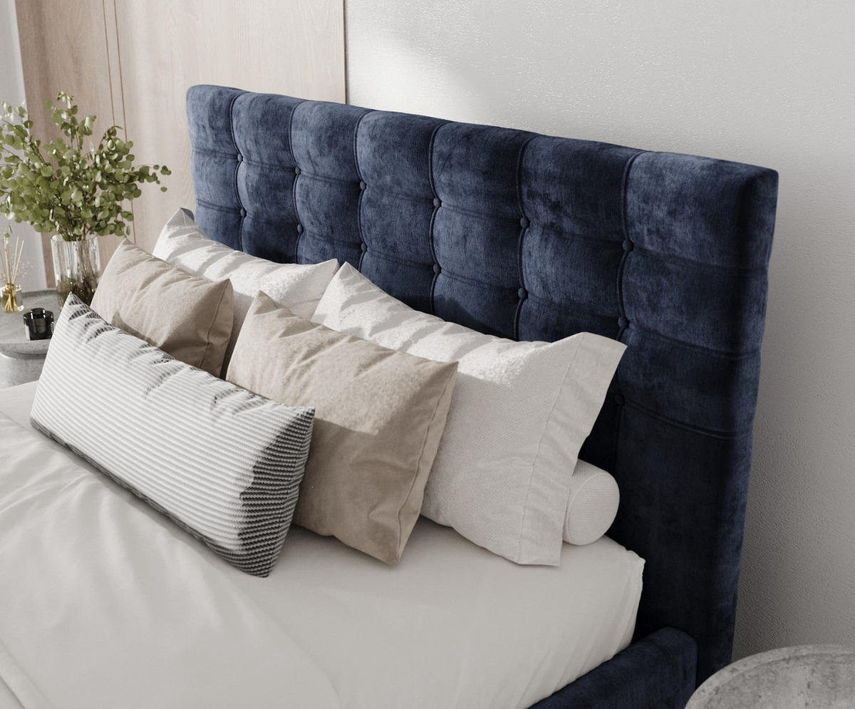 POLSTERBETT Soma 140/200 cm Marineblau im Lotta Stoff - Naturfarben/Dunkelblau, Holz/Holzwerkstoff (140/200cm) - AltaBeds