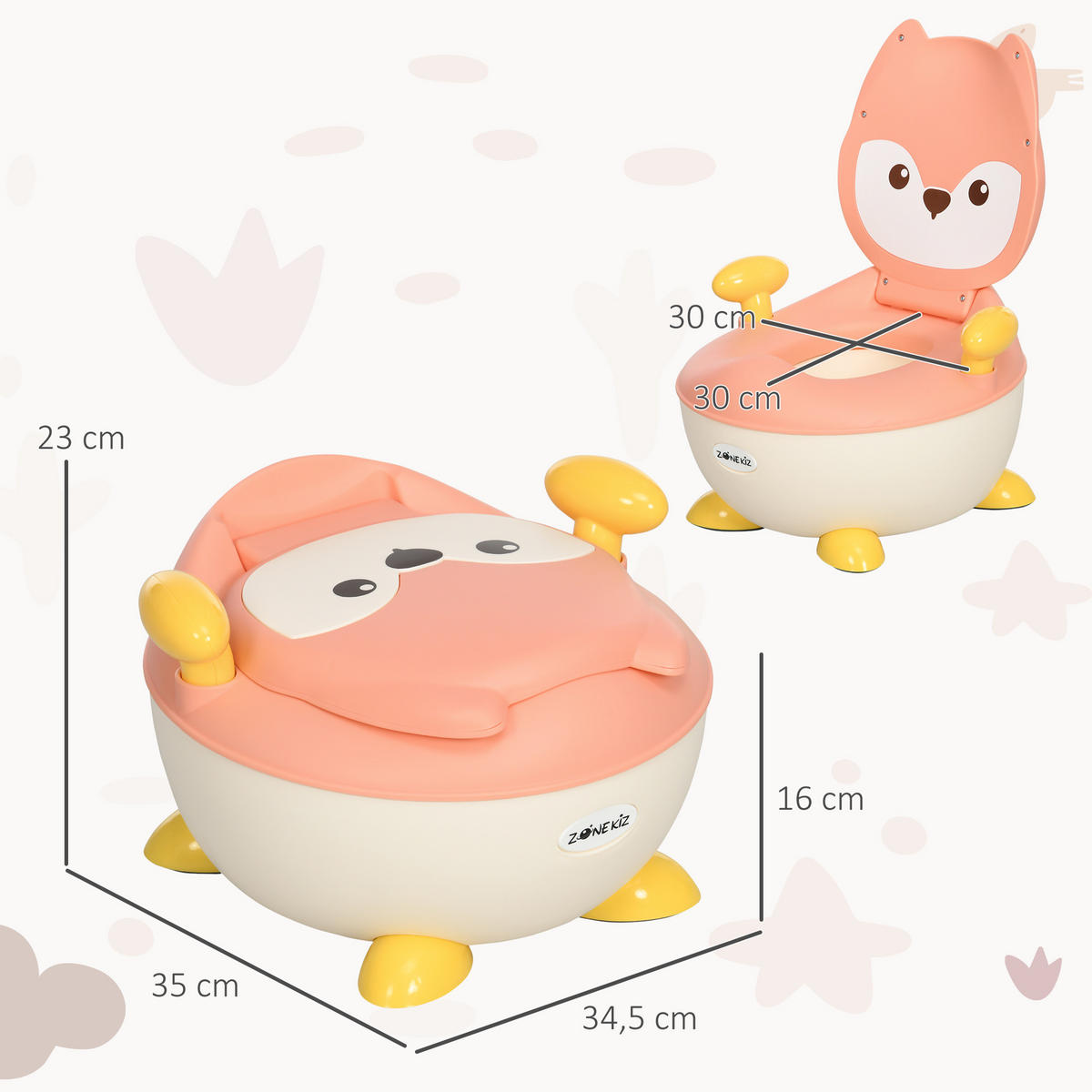 KINDERTOILETTE, Kunststoff, Rosa/Weiß/Gelb, 34,5L x 35B x 23H cm - Rosa, Kunststoff (35/23/34.5cm) - ZONEKIZ