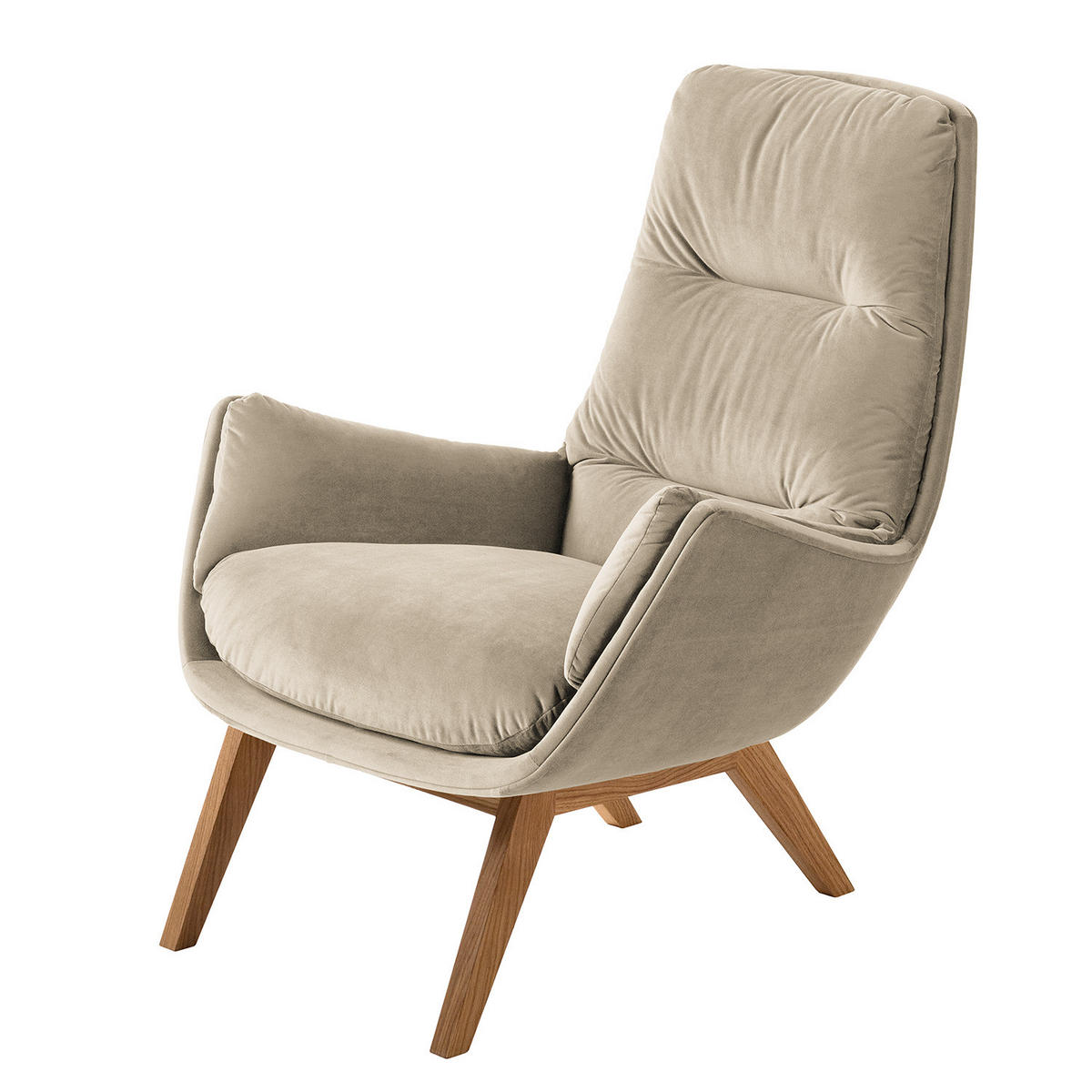 SESSEL mit Holzfüßen - Eichefarben/Beige, Eichenholz/Textil (83/95/97cm) - home24