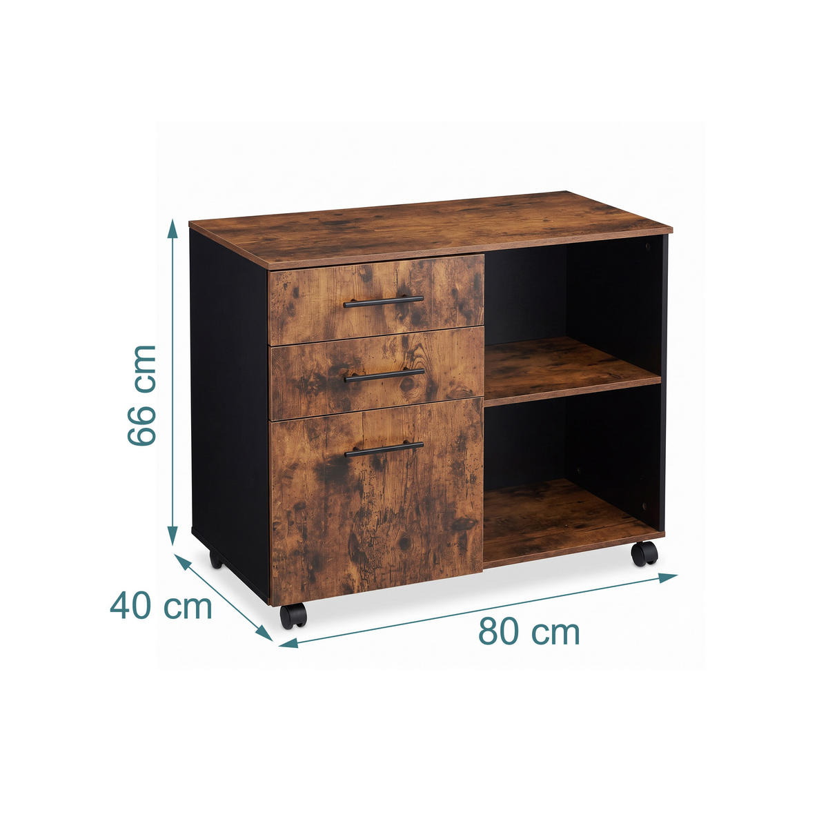 ROLLCONTAINER Vintagebraun 3 Schubladen auf Rollen - Braun, Holzwerkstoff/Kunststoff (80/66/40cm) - Relaxdays