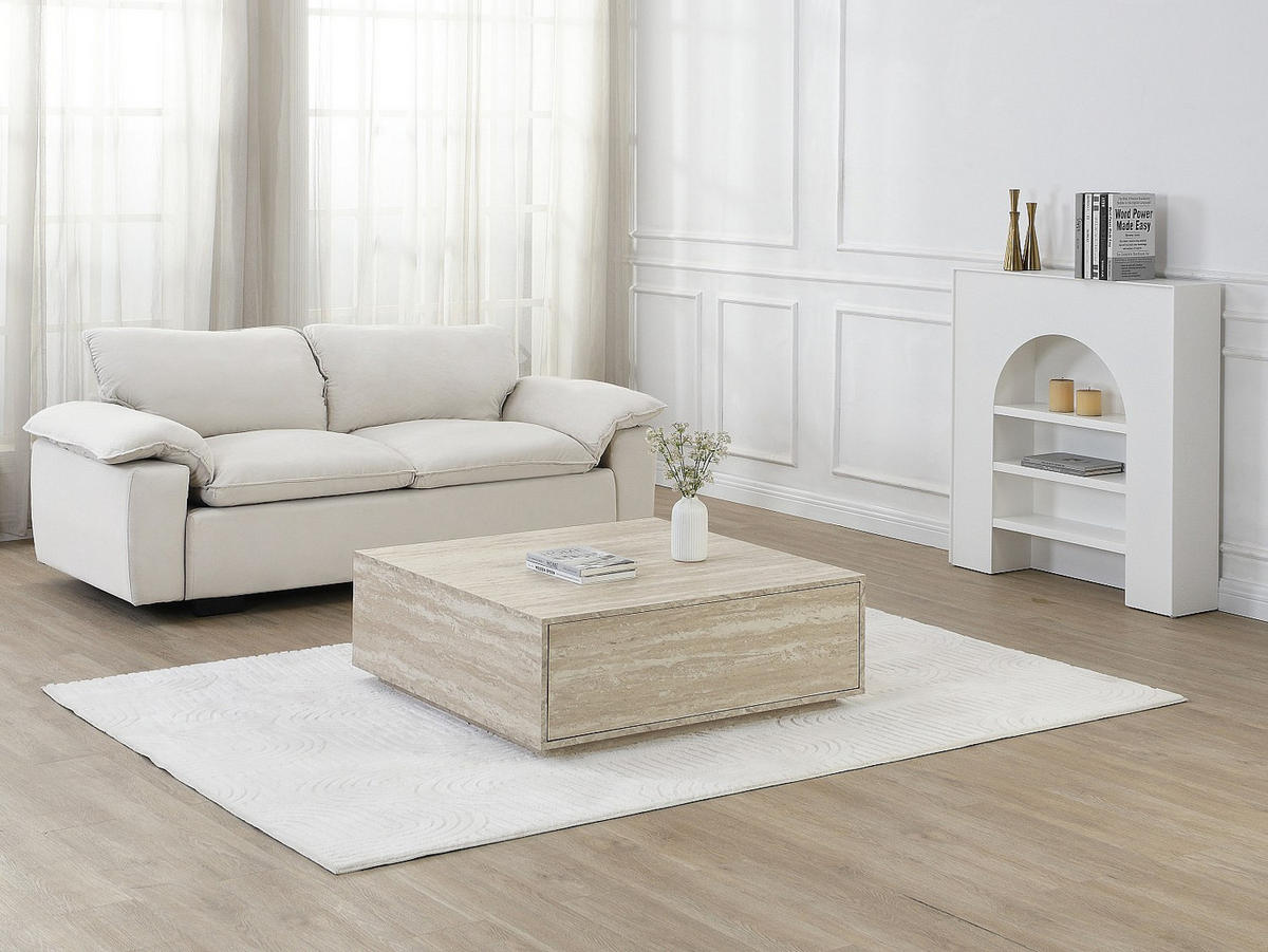 COUCHTISCH mit 2 Schubladen - MDF - Travertin-Optik Beige - ANTRIM - Beige, Holz (90/90/35cm) - Pascal Morabito
