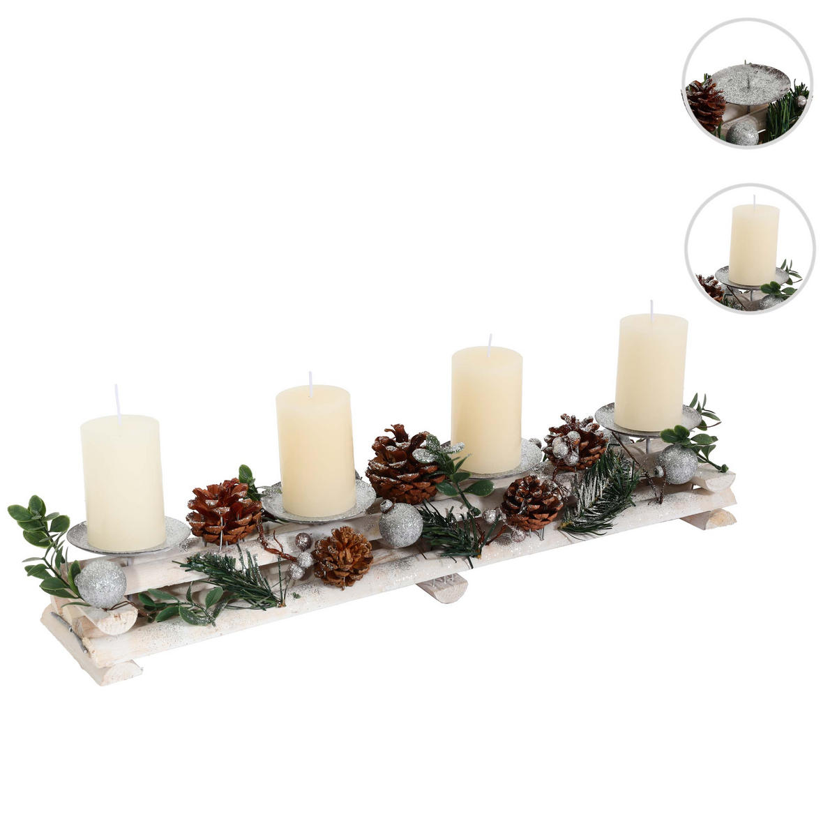 ADVENTSGESTECK MIT KERZEN Weiß - Weiß, Holz (18cm) - MCW