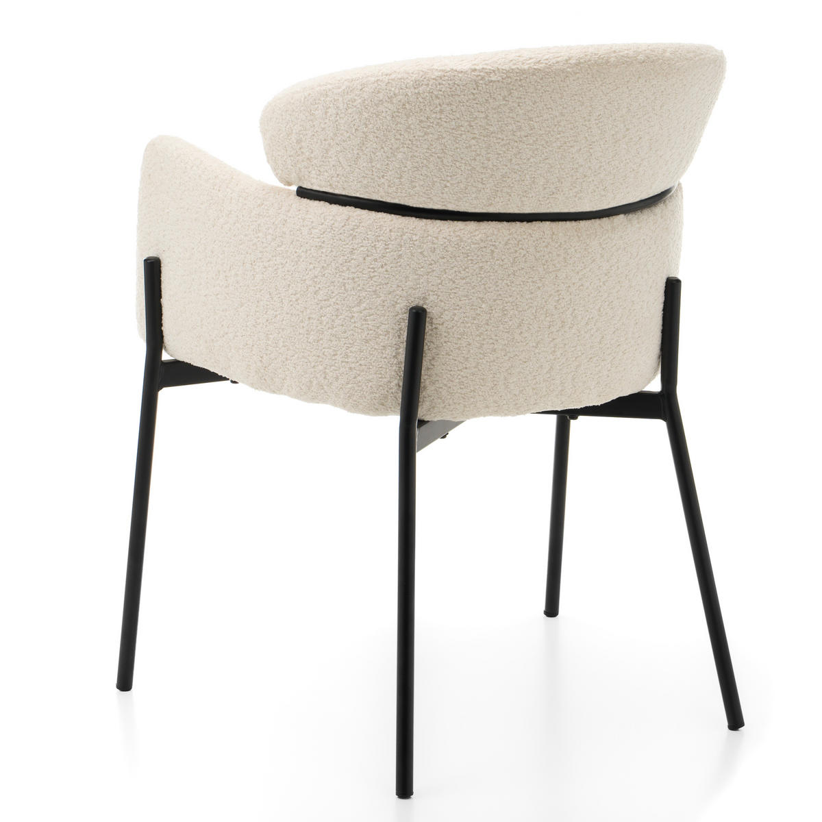 STUHL BOLZANO gepolsterter mit Steppung - hellbeige - Boucle - Ecru/Schwarz, Textil/Metall (62/80/61cm) - NEW HOME