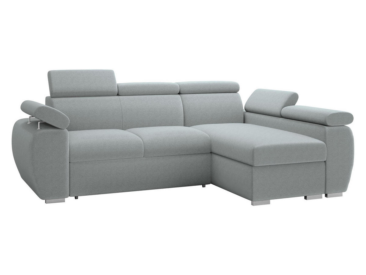 ECKSOFA Boston Mini, Seite: Rechts - 2R+LC - Chromfarben/Blaugrau, Holz/Textil (255/170cm) - MIRJAN24