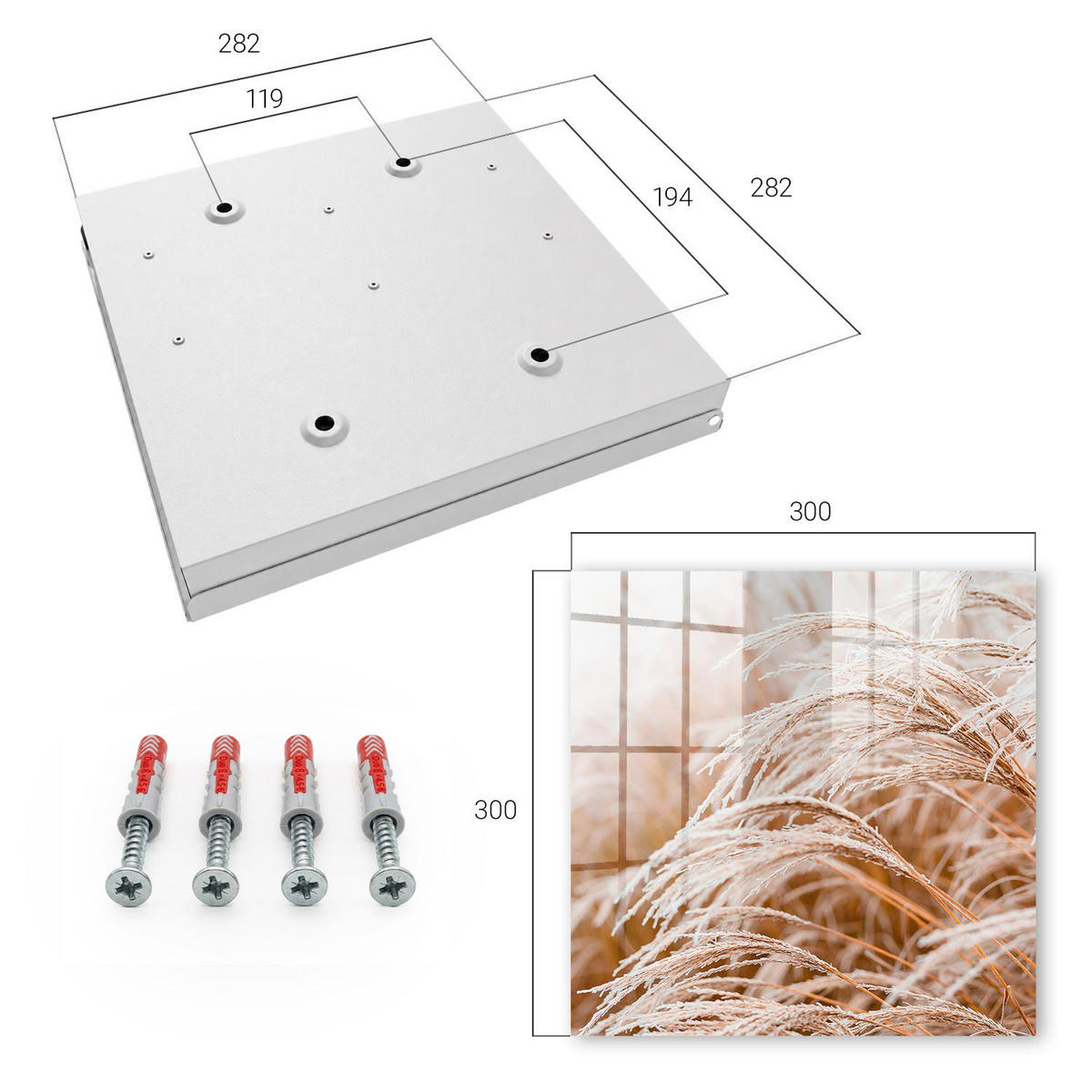 SCHLÜSSELBOX Weiß 30x30 cm – Türöffnung nach rechts - Zarte Gräser - Beige, Metall (30/30/5cm) - TULUP