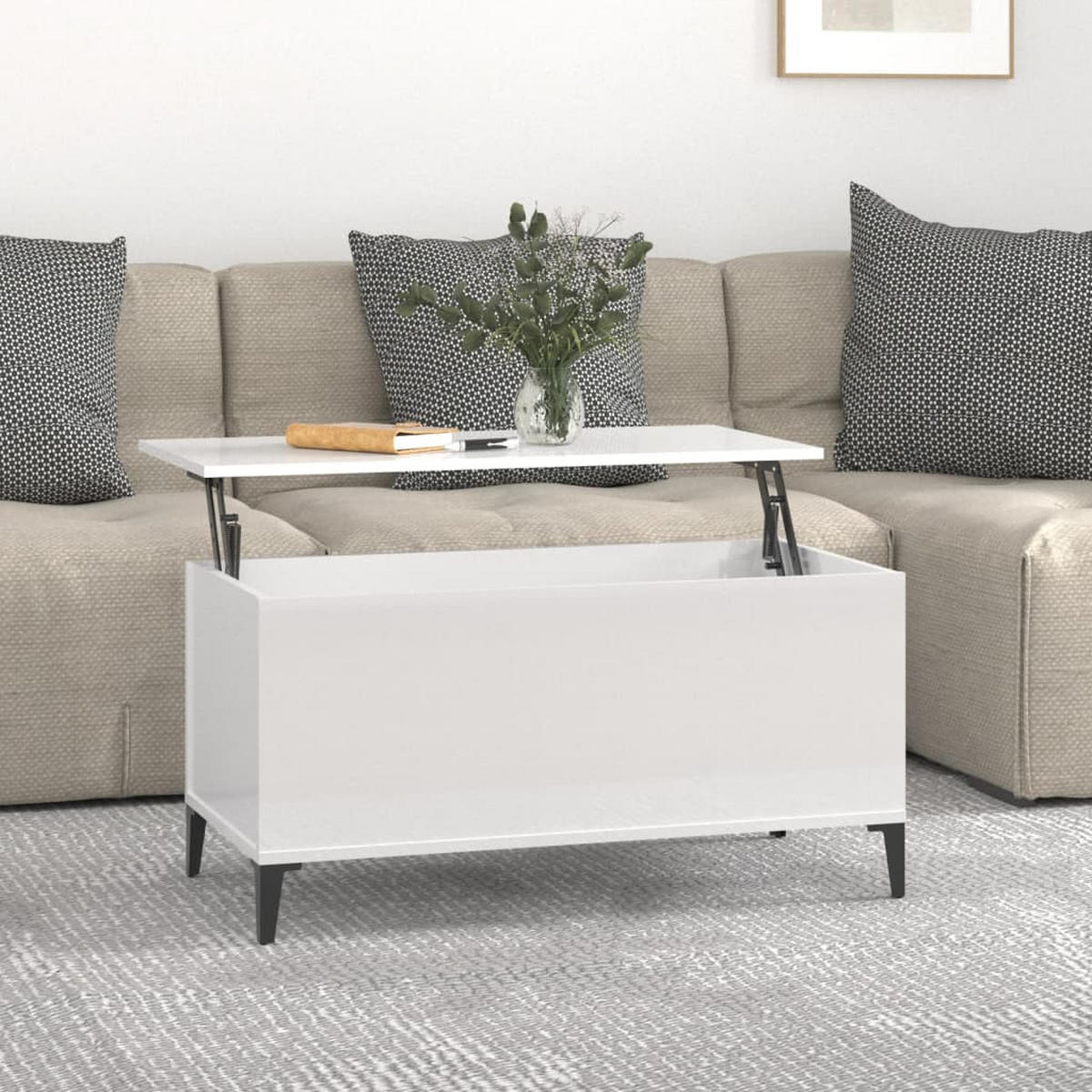 COUCHTISCH Hochglanz-Weiß 90x44,5x45 cm Holzwerkstoff - Weiß, Holzwerkstoff (90/44.5/45cm) - furnicato
