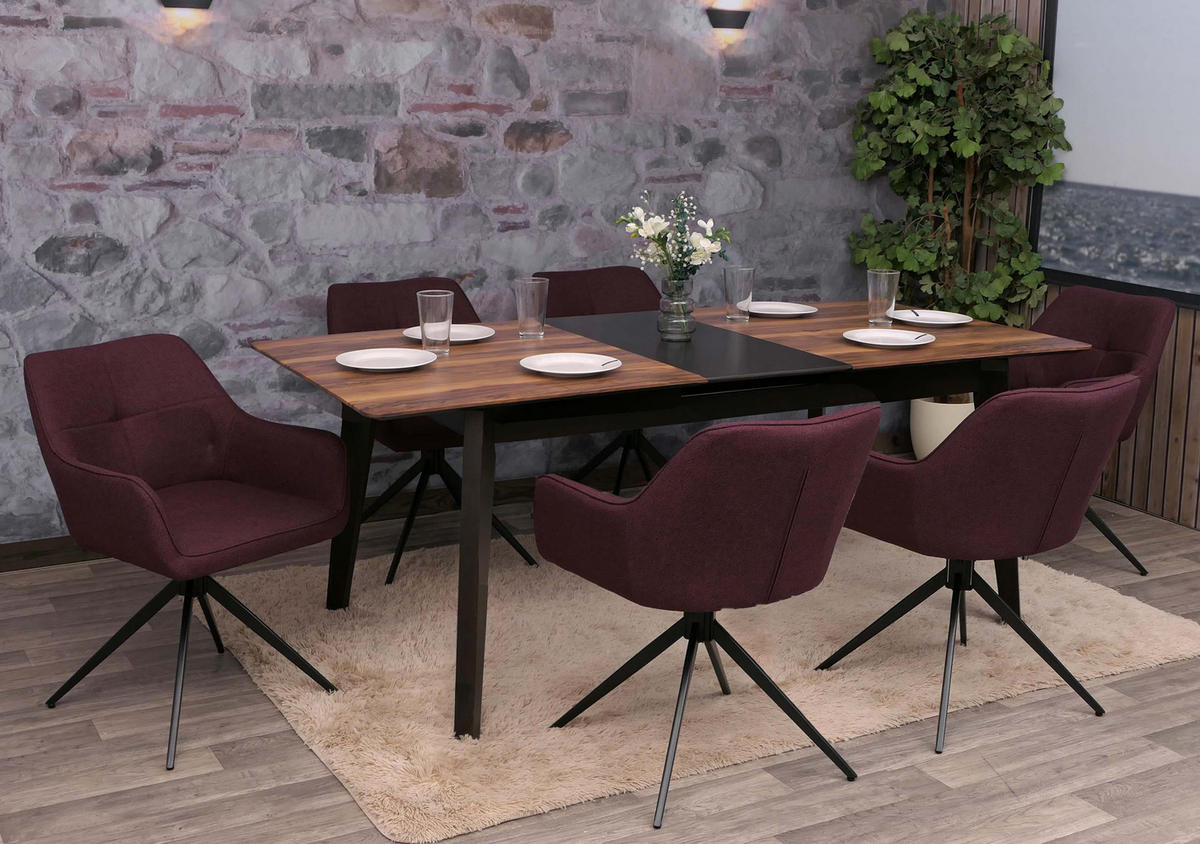 JÍDELNÍ ŽIDLE Černá, Bordeaux, sada 6 kusů - bordeaux/černá, textil (53/80/59cm) - MCW