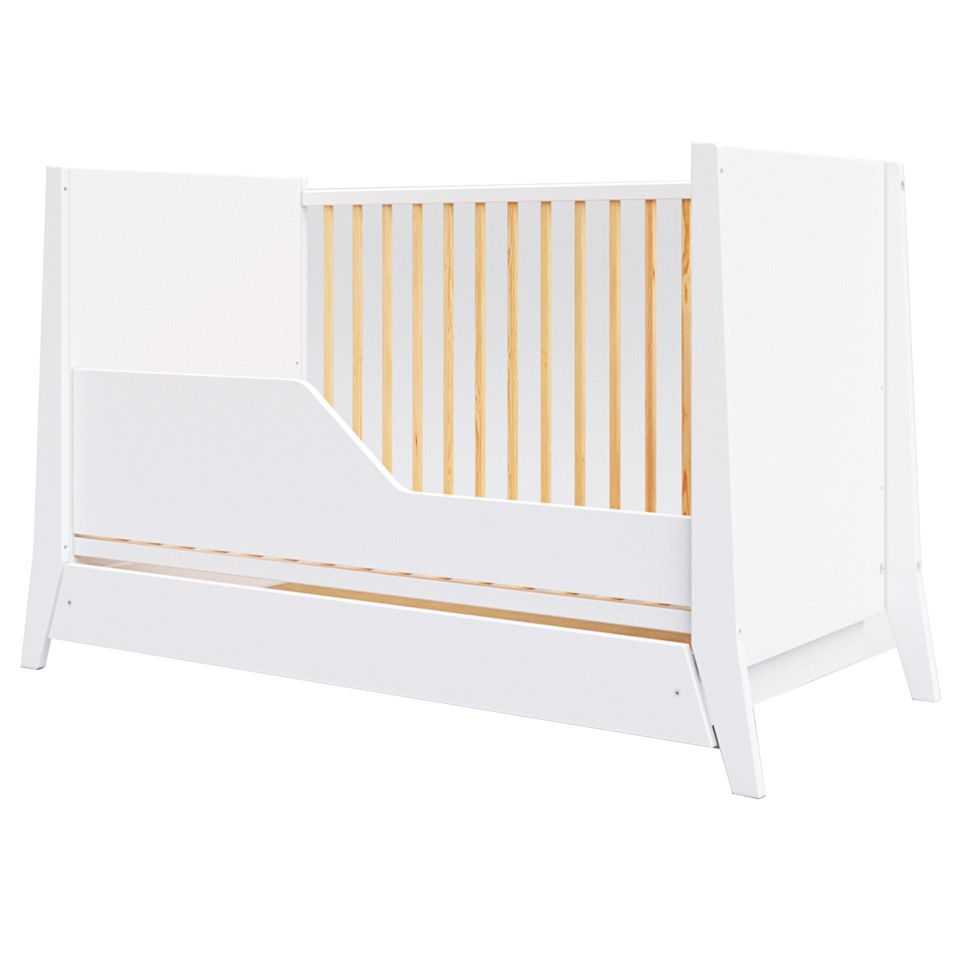 BABYBETT Zoe, Mitwachsendes, mit Schublade Weiß und Kiefer - Kieferfarben, Holz (60/120cm) - Premiers Moments