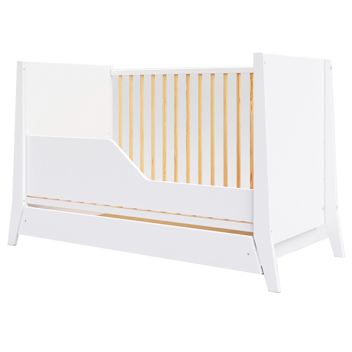BABYBETT Zoe, Mitwachsendes, mit Schublade Weiß und Kiefer - Kieferfarben, Holz (60/120cm) - Premiers Moments
