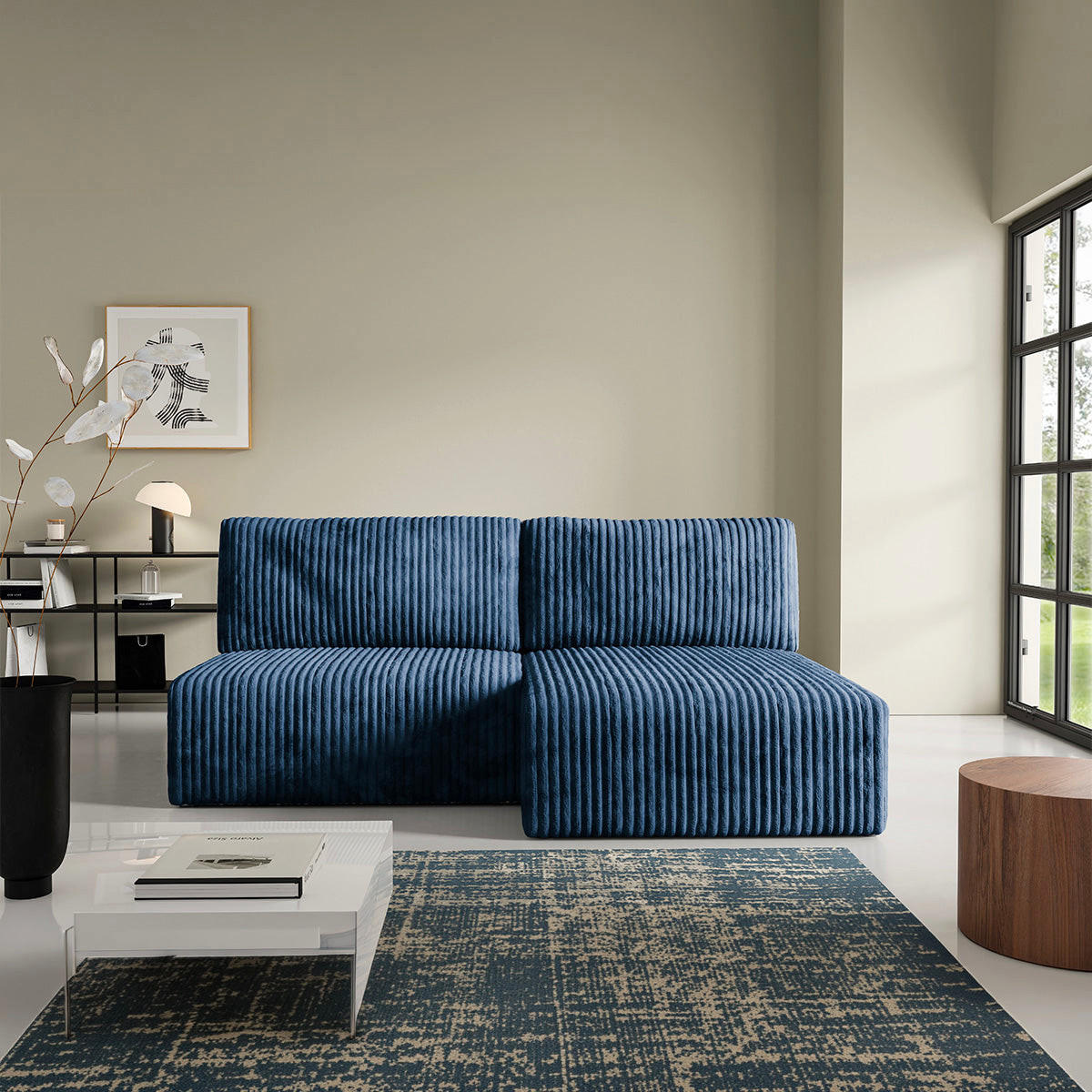 ECKSOFA Angela 3 Sitzplätze Marineblau - Blau, Holz (210/149cm) - Petits-meubles