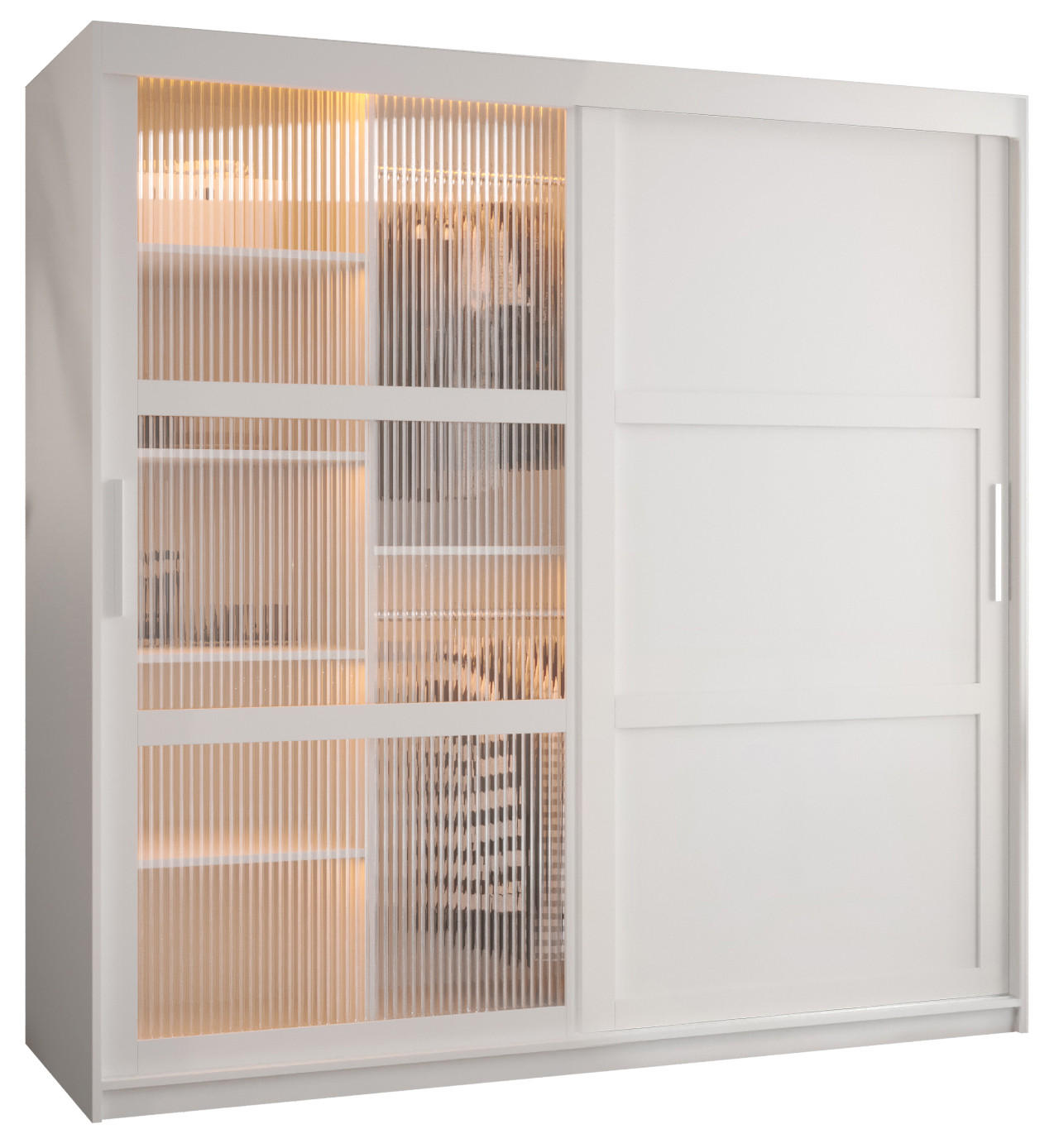 SCHWEBETÜRENSCHRANK 200/180/62 2-türig - Silberfarben/Weiß, Holz/Kunststoff (180/200/62cm) - Abiks Möbel