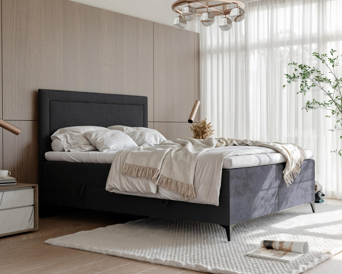 BOXBETT NERO 180/200 cm mit Matratze und Topper, Schwarz - Schwarz, Holzwerkstoff/Textil (180/200cm) - Idohome