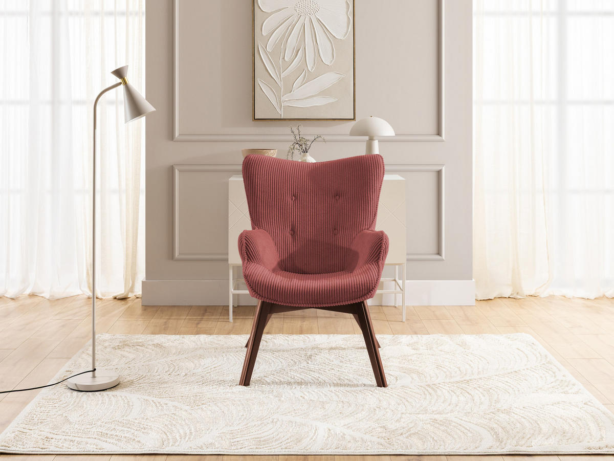 LOUNGESESSEL Lenari Terrakotta Cordstoff mit Füßen in Braun - Terracotta/Braun, Holz/Textil (71/96/86cm) - S-Style Möbel