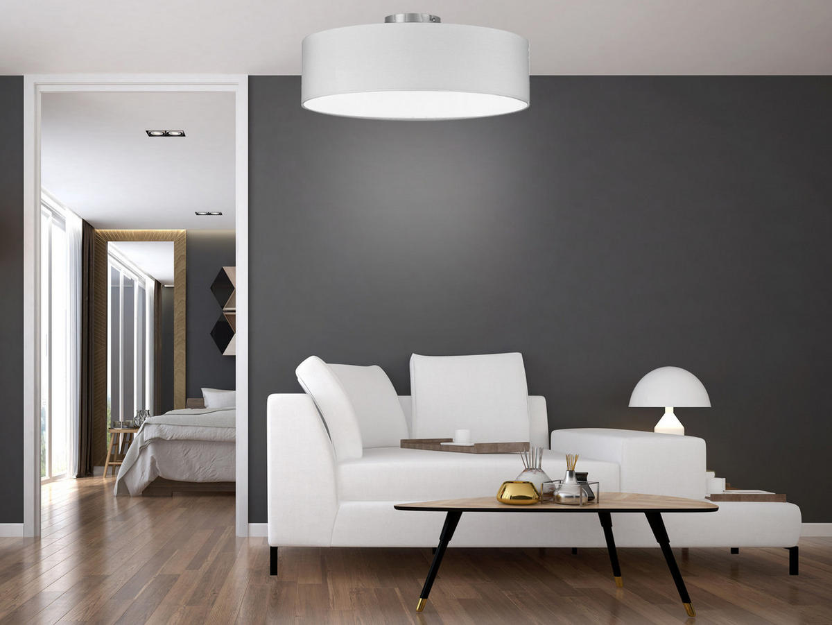 DECKENLAMPE Ø50cm, Lampenschirm Stoff Weiß - Weiß, Textil (50/50/19cm) - meineWunschleuchte