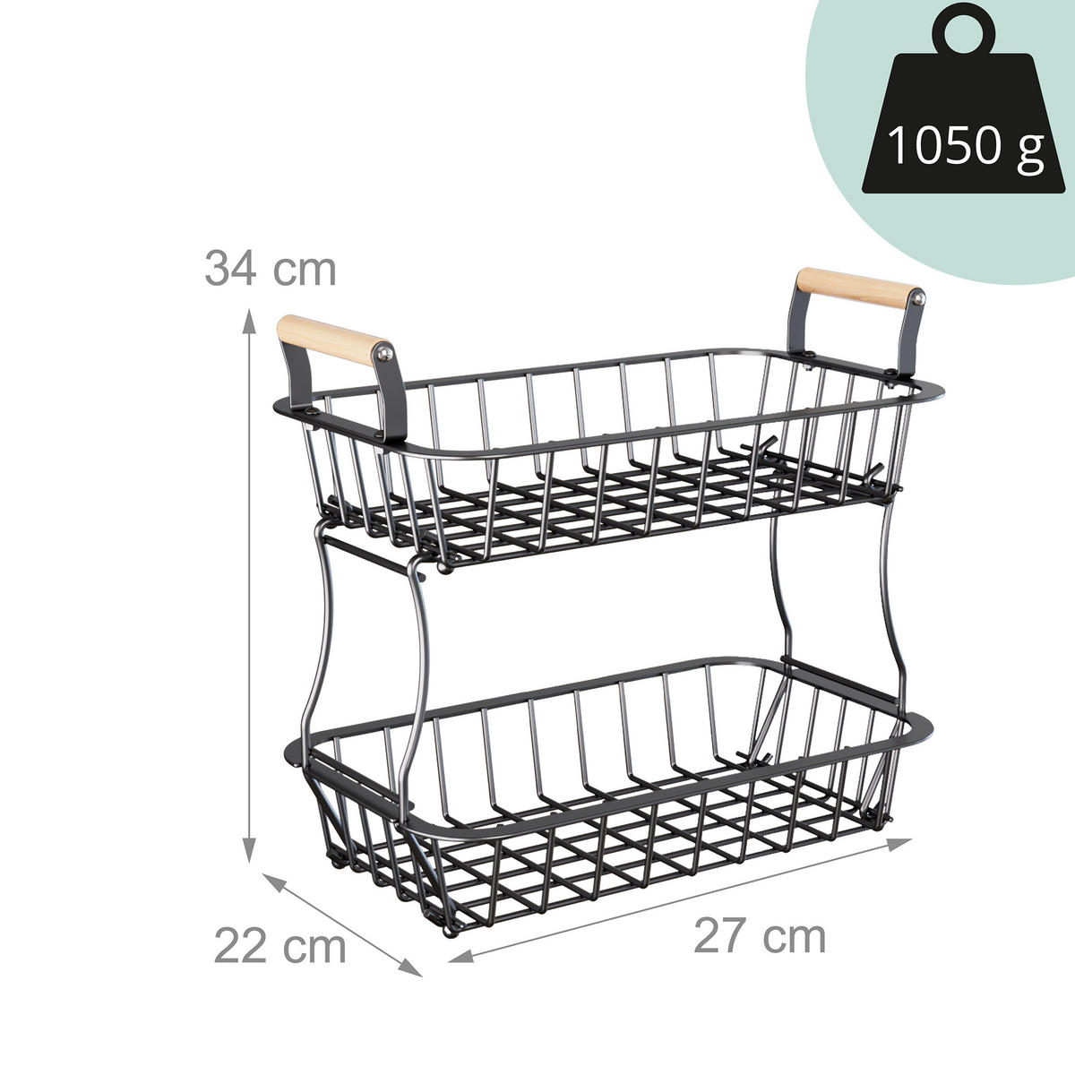 OBSTKORB - Schwarz, Holz/Metall (34cm) - Relaxdays