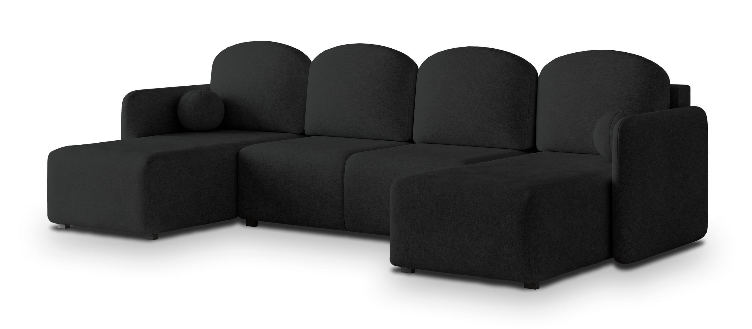 WOHNLANDSCHAFT NUBERO Schwarz Geflochtener Stoff mit Schlaffunktion - Schwarz, Holz (285/85/143cm) - MASSENO