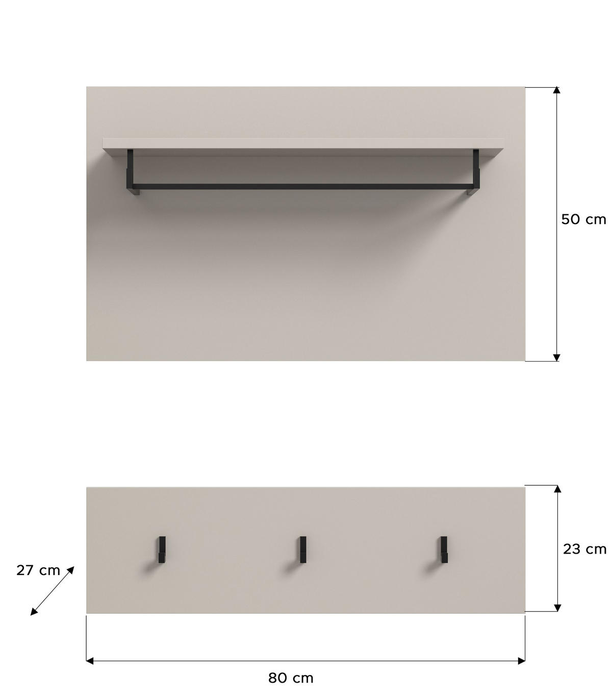 GARDEROBENPANEEL Nova Garderobe in Basalt grau Nb. und Artisan Nb. B/H/T: 80x73x27 cm - Kaschmir, Holzwerkstoff (80/73/27cm) - Homes & Jones