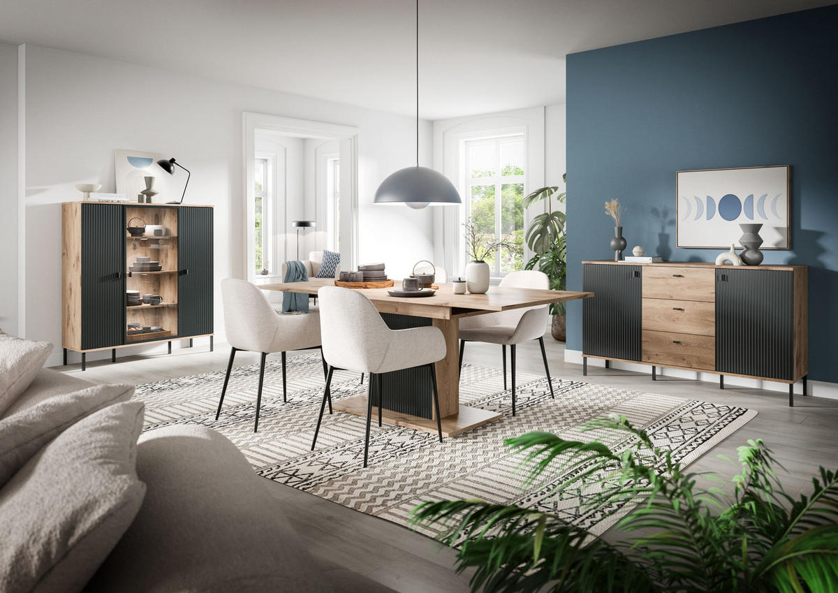 HIGHBOARD CHESS (B/H/T: ca. 115/137/41 cm) in Nox Oak Nachbildung/schwarz - Eichefarben, Holzwerkstoff (115/137/41cm)