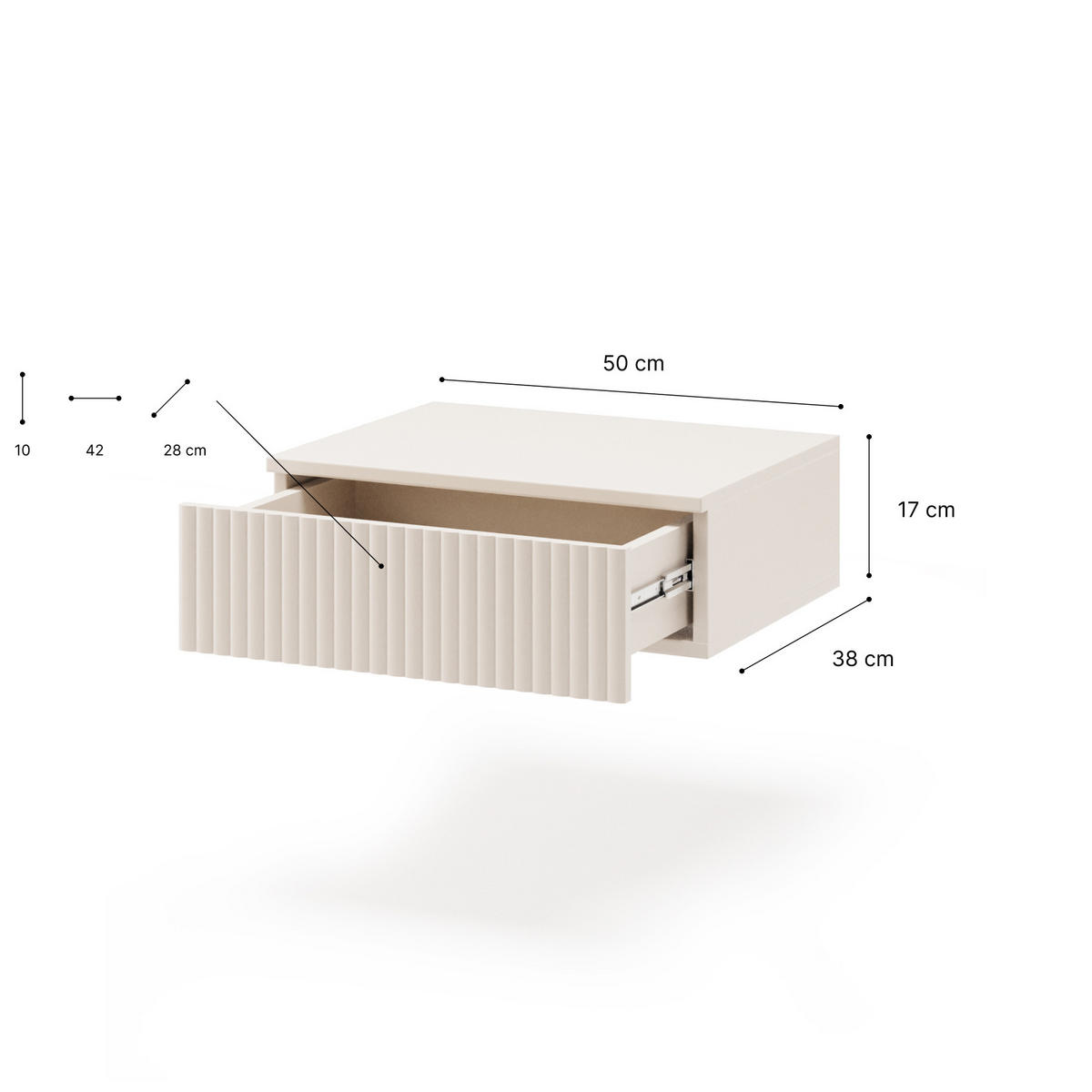 NACHTTISCH Soft mit 1 Schublade, ohne Beinen, Kaschmir - Kaschmir, Holzwerkstoff (50/17/38cm) - Beautysofa