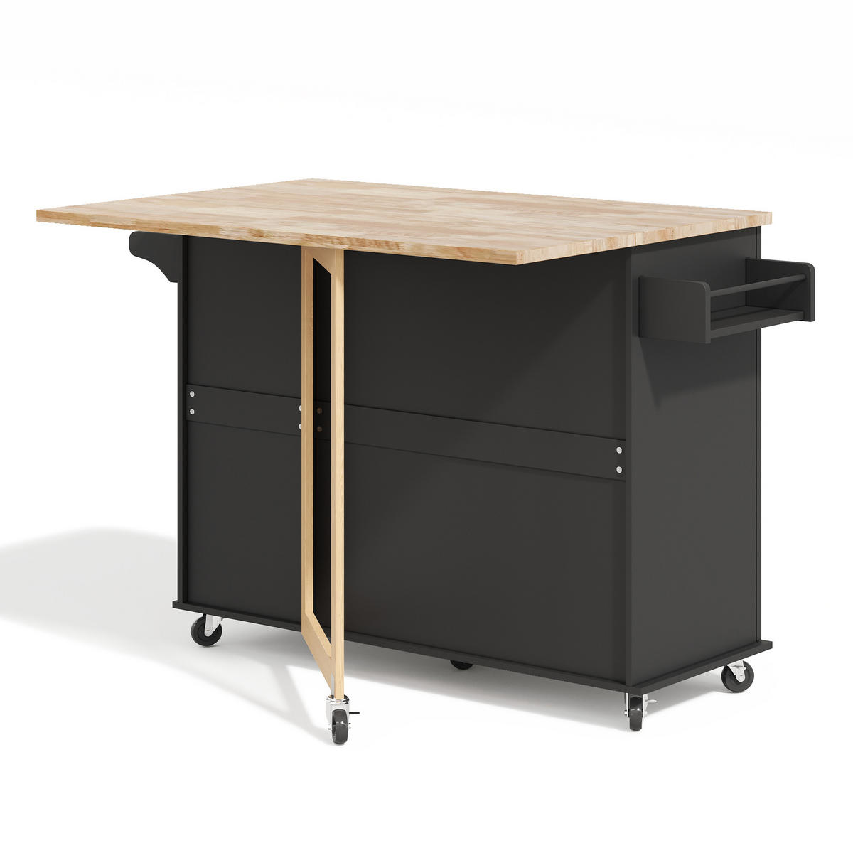 KÜCHENINSEL 137/43/92 cm Schwarz mit 3 Schubladen und klappbare Arbeitsplatte - Schwarz, Holz/Holzwerkstoff (43/92/137cm) - Oxeza