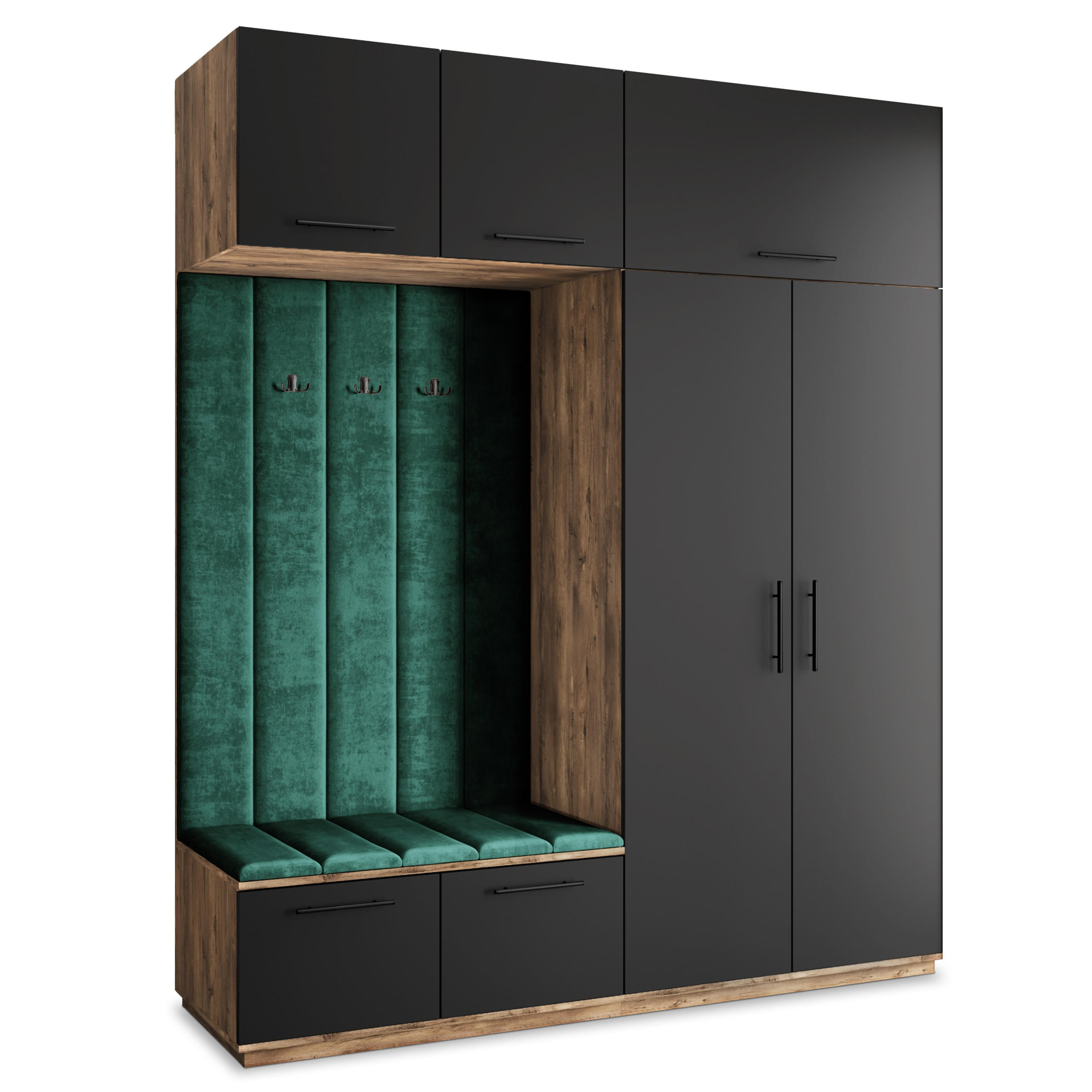 Masseno Garderobenschrank Eiche, Schwarz, Grün 200x240x60 cm