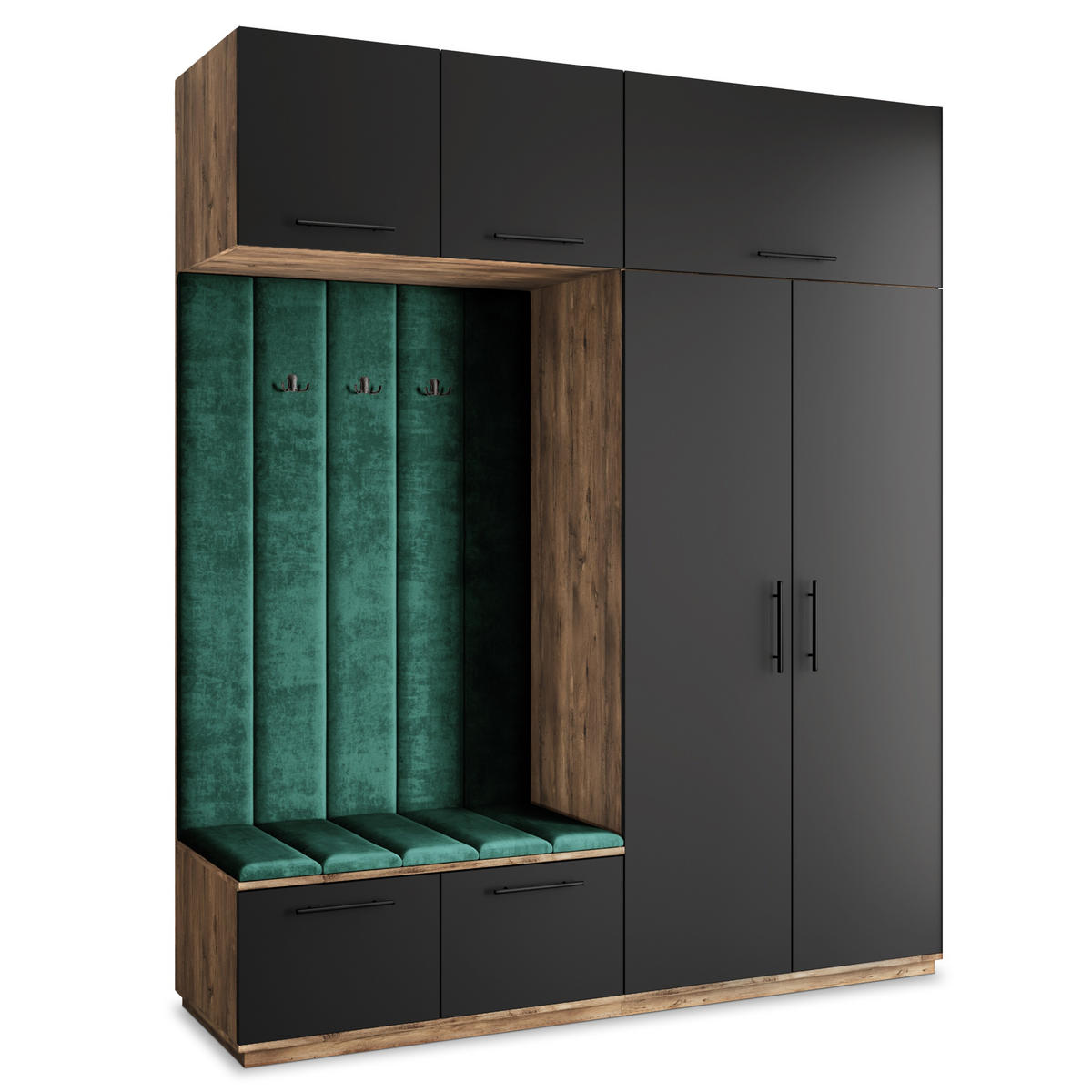 GARDEROBENSCHRANK REMA 200/240/60 cm Modern Garderobe-Set Eiche Lefkas - Eichefarben/Schwarz, Holzwerkstoff (200/240/60cm) - MASSENO