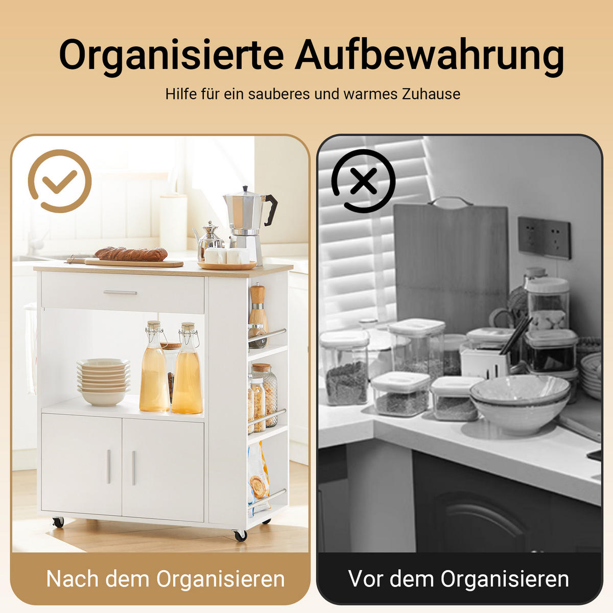 KÜCHENWAGEN mit Arbeitsplatte, Servierwagen, Weiß - Weiß, Holzwerkstoff (82/88/46cm) - SoBuy