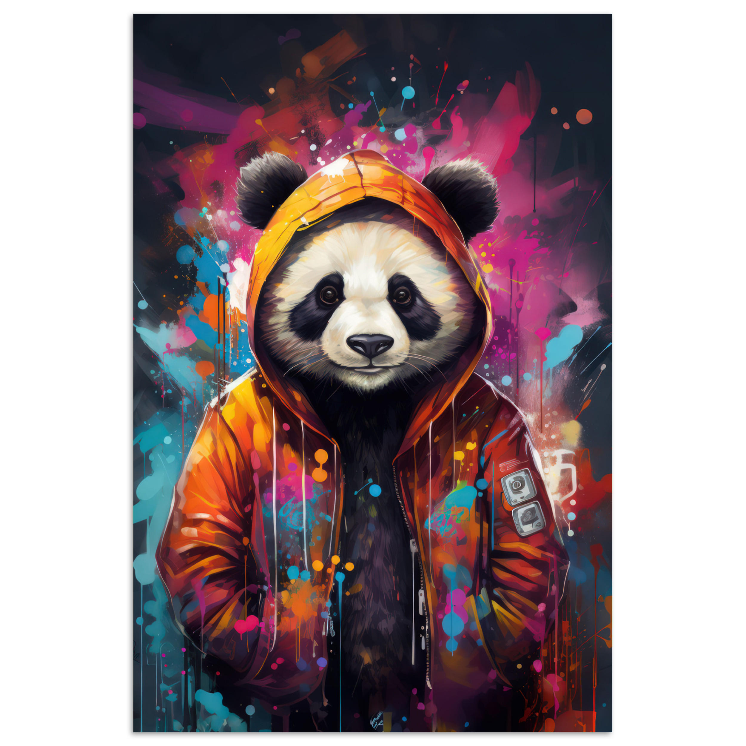 POSTER Panda - Jacke - Graffiti - Orange 20x30 cm - Orange, Papier (20/30/0.1cm) - MuchoWow