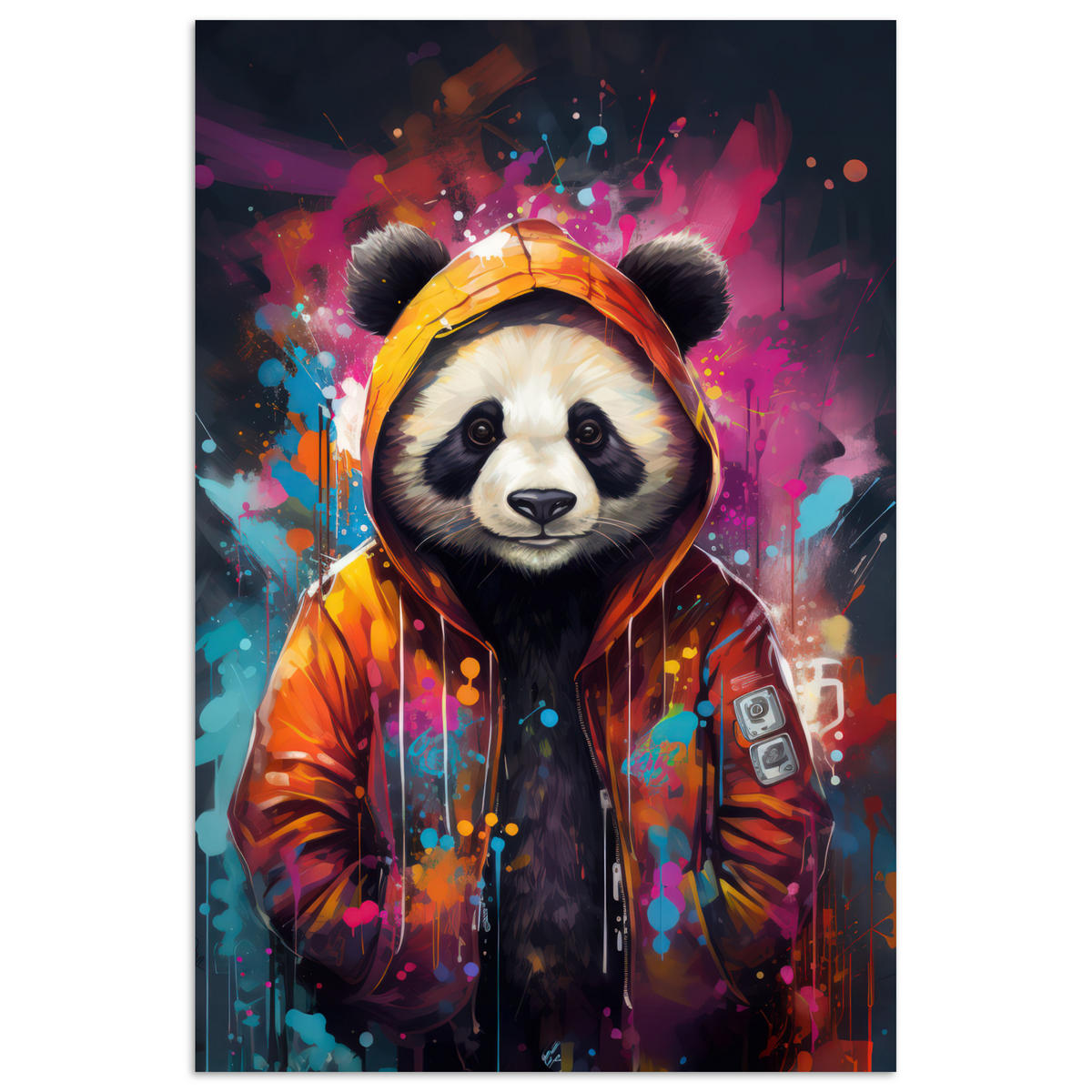 POSTER Panda - Jacke - Graffiti - Orange 20x30 cm - Orange, Papier (20/30/0.1cm) - MuchoWow