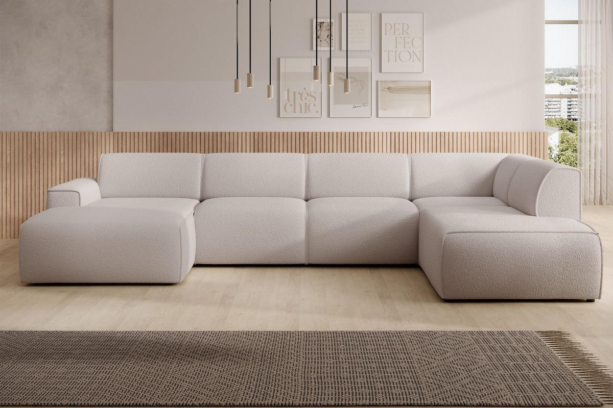 WOHNLANDSCHAFT Bouvi Hellbeige rechts - Ecru/Schwarz, Kunststoff/Textil (220/378cm) - Selsey