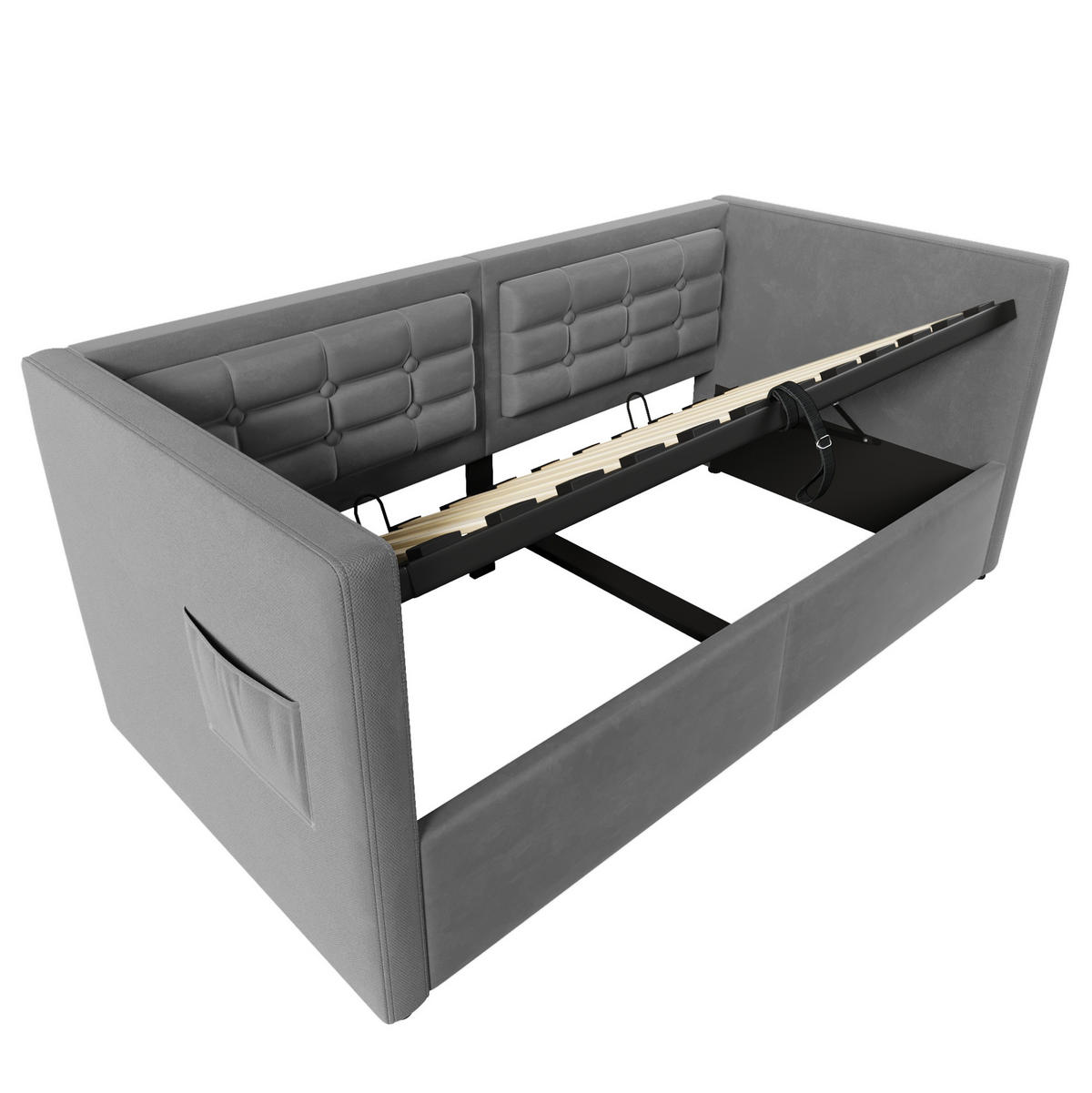 POSTEL 106/205/75 cm šedá, samet, s USB a Type-C nabíjením - šedá, textil (90/200cm) - BEAOK