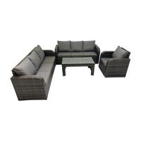 GARTENMÖBEL SET mit Sofa Polyrattan 7-Sitzer Dunkelgrau - Dunkelgrau/Grau, Glas/Kunststoff - Fimous