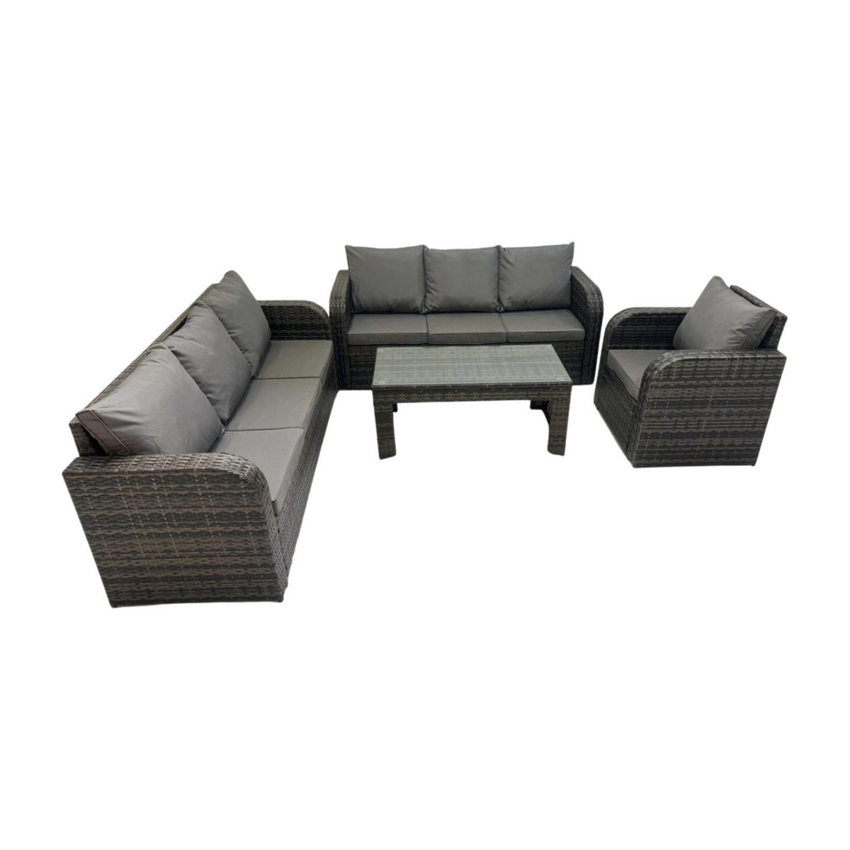 GARTENMÖBEL SET mit Sofa Polyrattan 7-Sitzer Dunkelgrau - Dunkelgrau/Grau, Glas/Kunststoff - Fimous