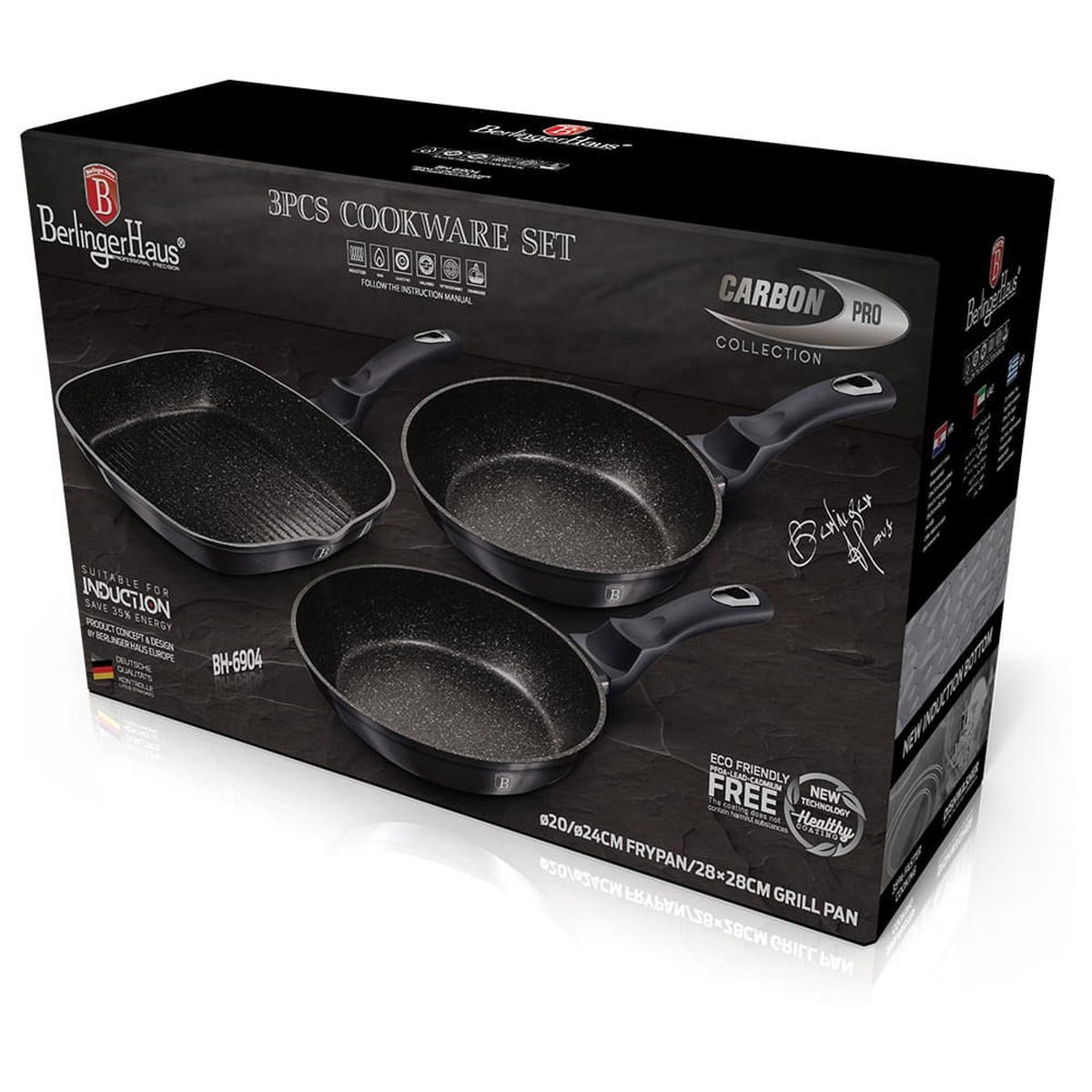 PFANNENSET Schwarz 50/30/20 cm BH6904 - Schwarz, Metall - Berlinger Haus