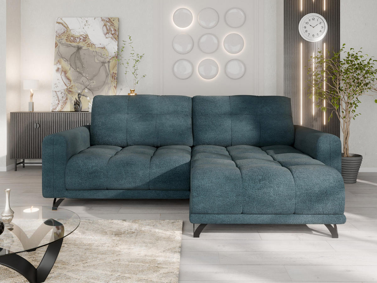 ECKSOFA Ferrino L-Form, Recamiere beidseitig montierbar, Midnight Blue - Dunkelblau, Holz (174/234cm) - Panda Möbel