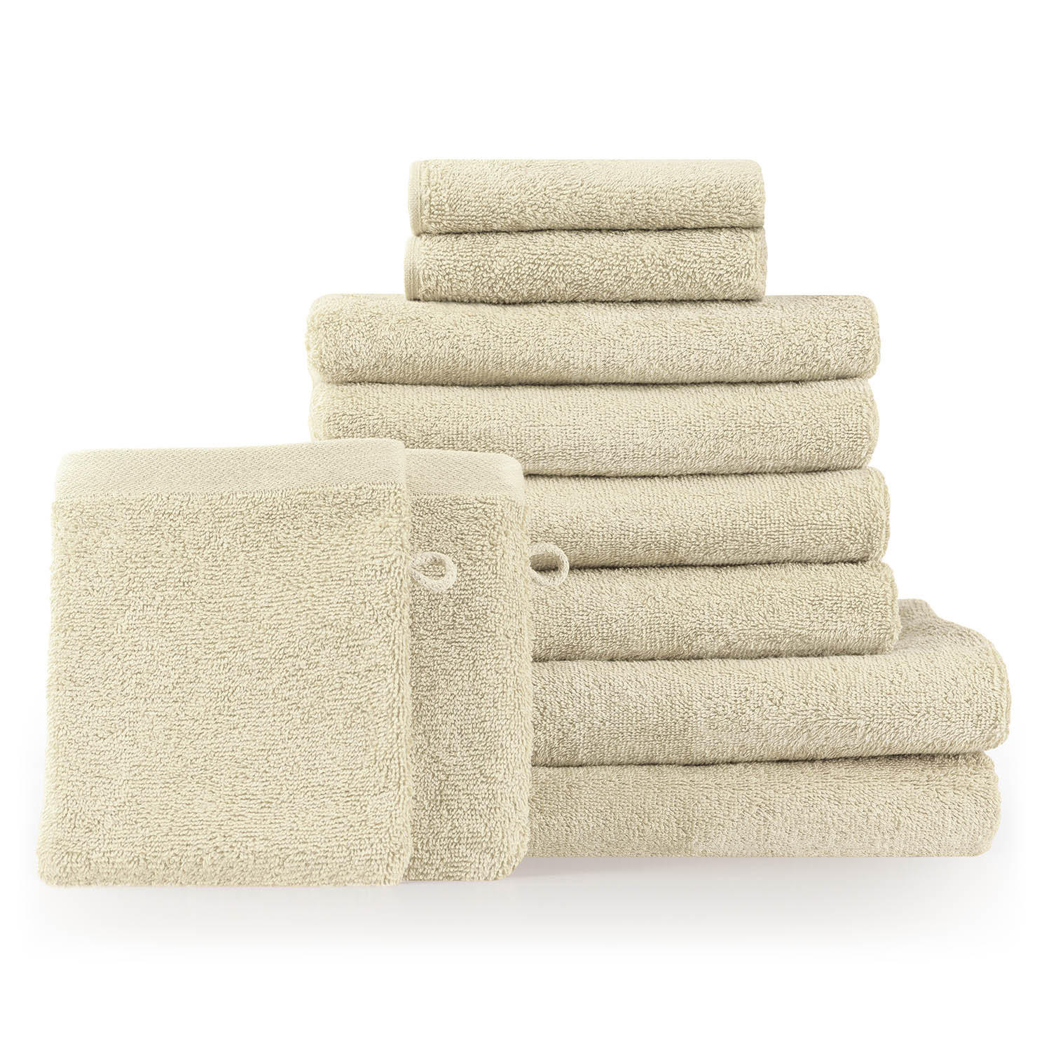 HANDTUCH 8-teilig, 2x Badetuch 70/140 + 4x Handtuch 50/100 + 2x Gästetuch 30/30 + 2x Waschlappen 15/20 cm, Sandfarben - Sandfarben, Textil (70/140cm) - Blumtal
