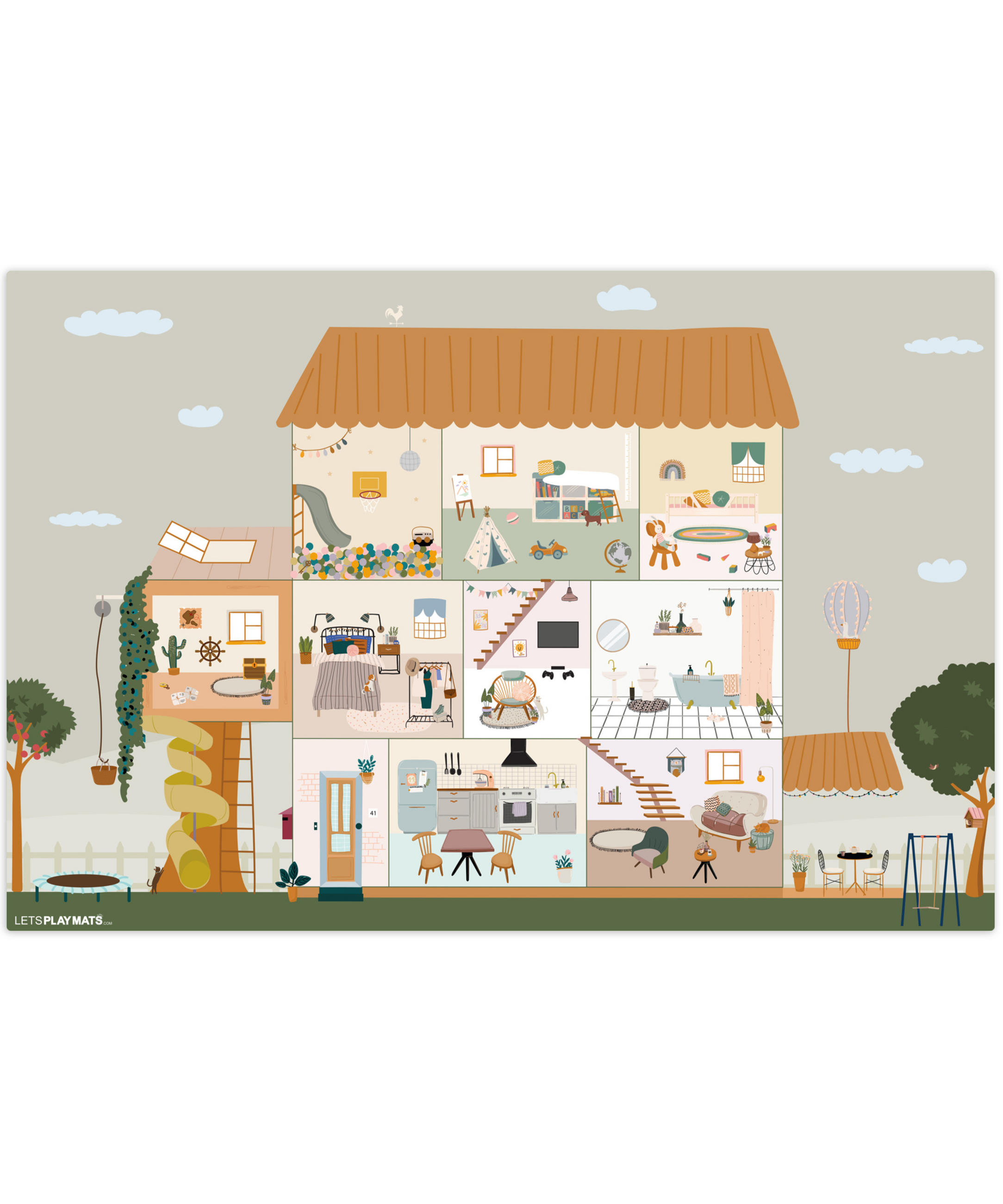 KINDERTEPPICH Puppenhaus - Kinder - Möbel - Design - Braun 135x90 cm - Multicolor, Kunststoff (135/90cm) - MuchoWow