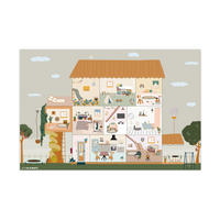 KINDERTEPPICH Puppenhaus - Kinder - Möbel - Design - Braun 135x90 cm - Multicolor, Kunststoff (135/90cm) - MuchoWow