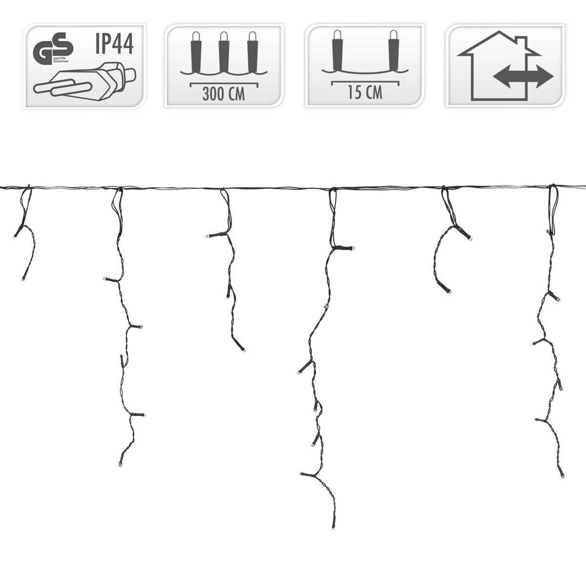LICHTERKETTE Vorhang 300 cm mit 90 LED Warmweiß - Grün, Kunststoff (300cm) - ECD-Germany