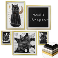 WANDBILDER 5er Set - 50x50 cm & 20x30 cm & 40x60 cm Goldrahmen - Schwarze Katzen, Mond, Planet - Goldfarben, Kunststoff (40/60cm) - ArtPrintCave